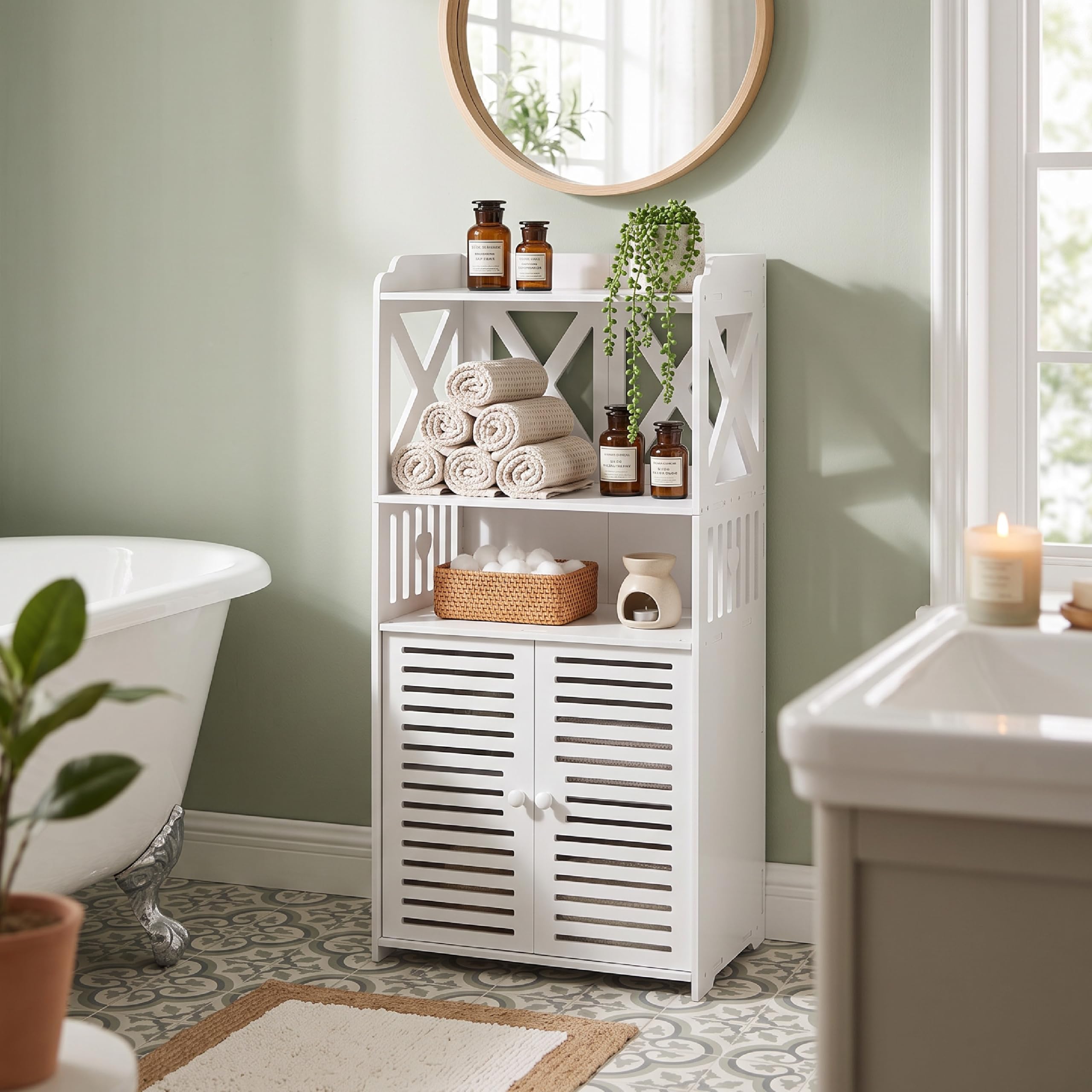 Baroni Home Mobiletto Bagno 2 Ante Alte 3 Ripiani 45x25x90 cm