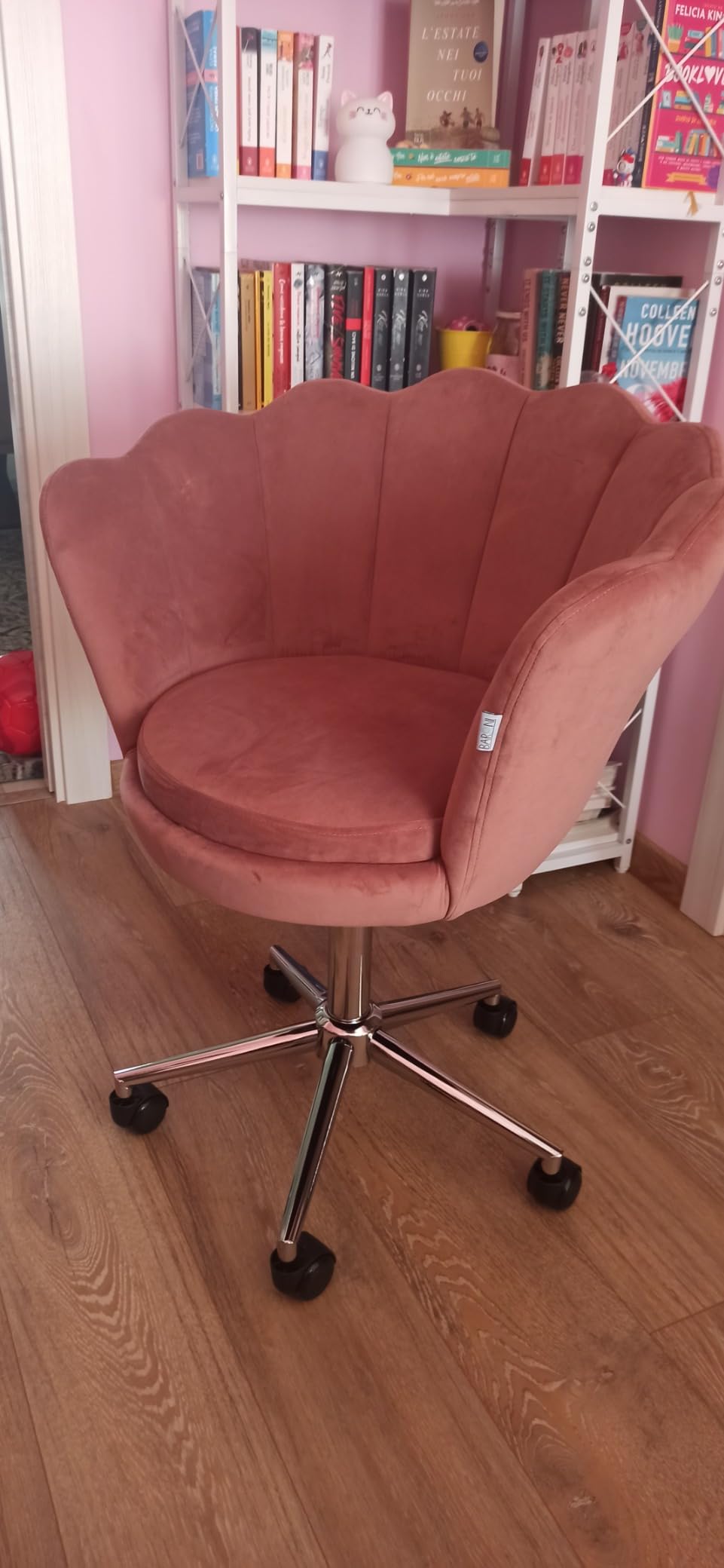 Baroni Home Poltrona Velluto Rosa Cipria con Ruote 69cm