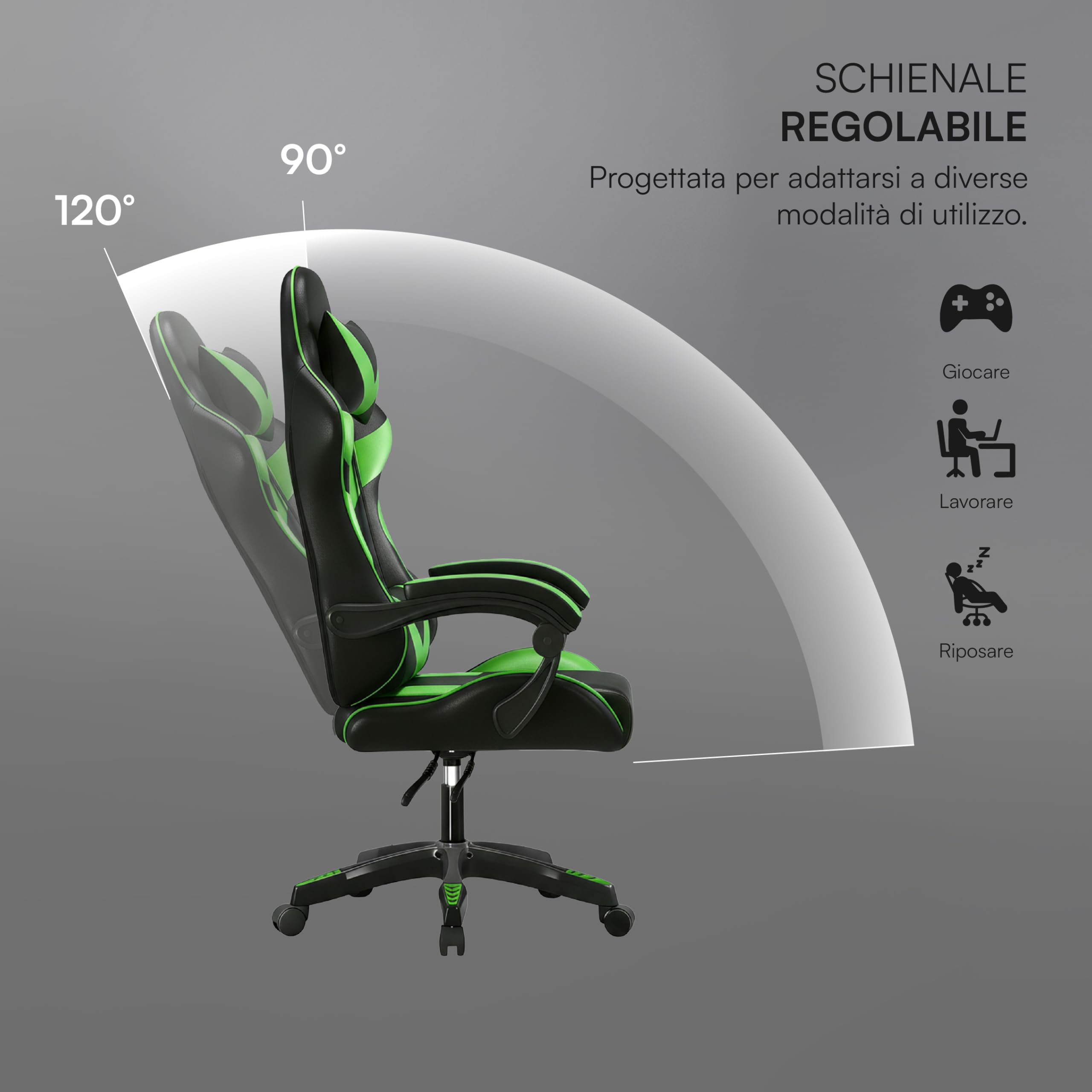 Baroni Home sedia gaming nera e verde reclinabile similpelle