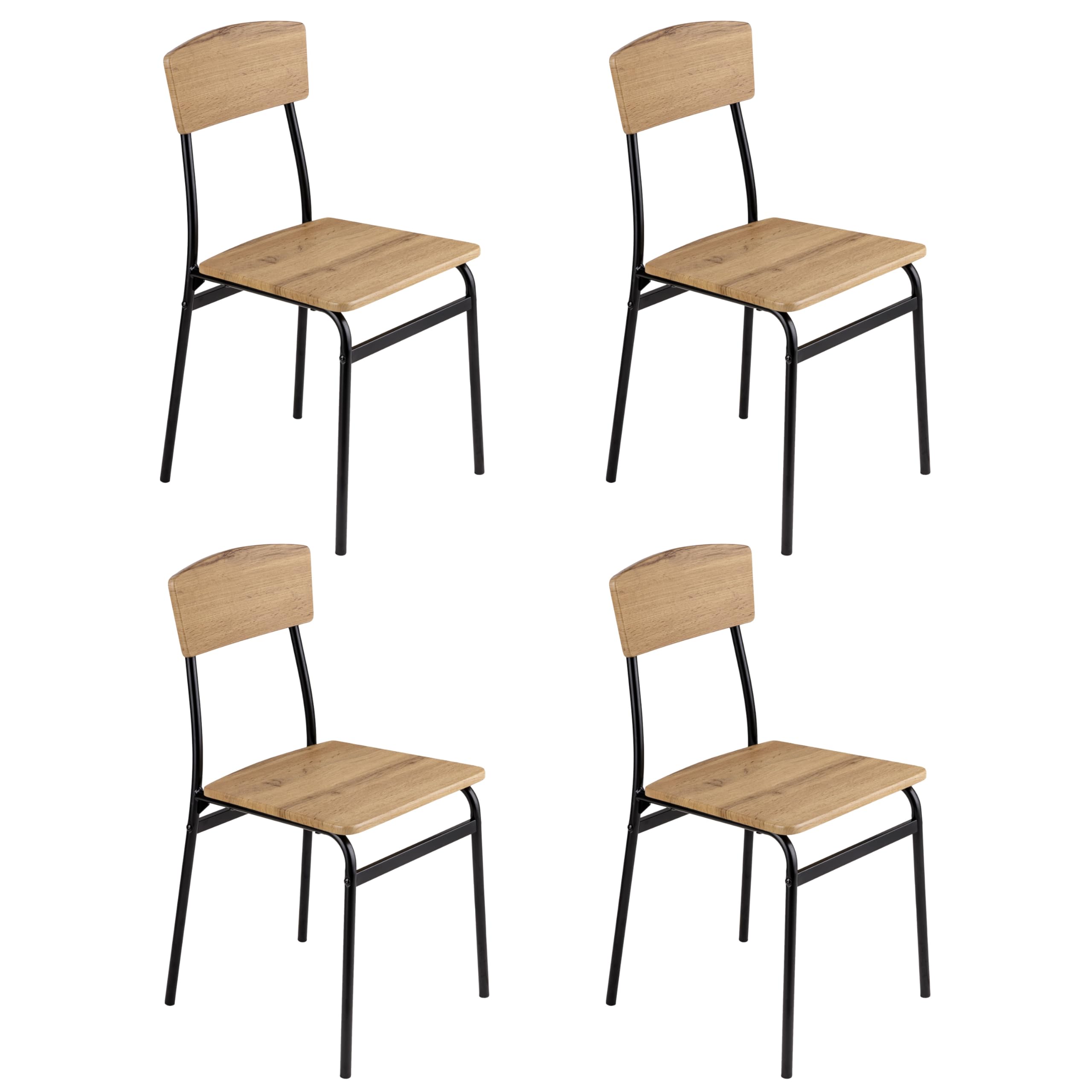 Baroni Home set 4 sedie pranzo nero effetto rovere MDF