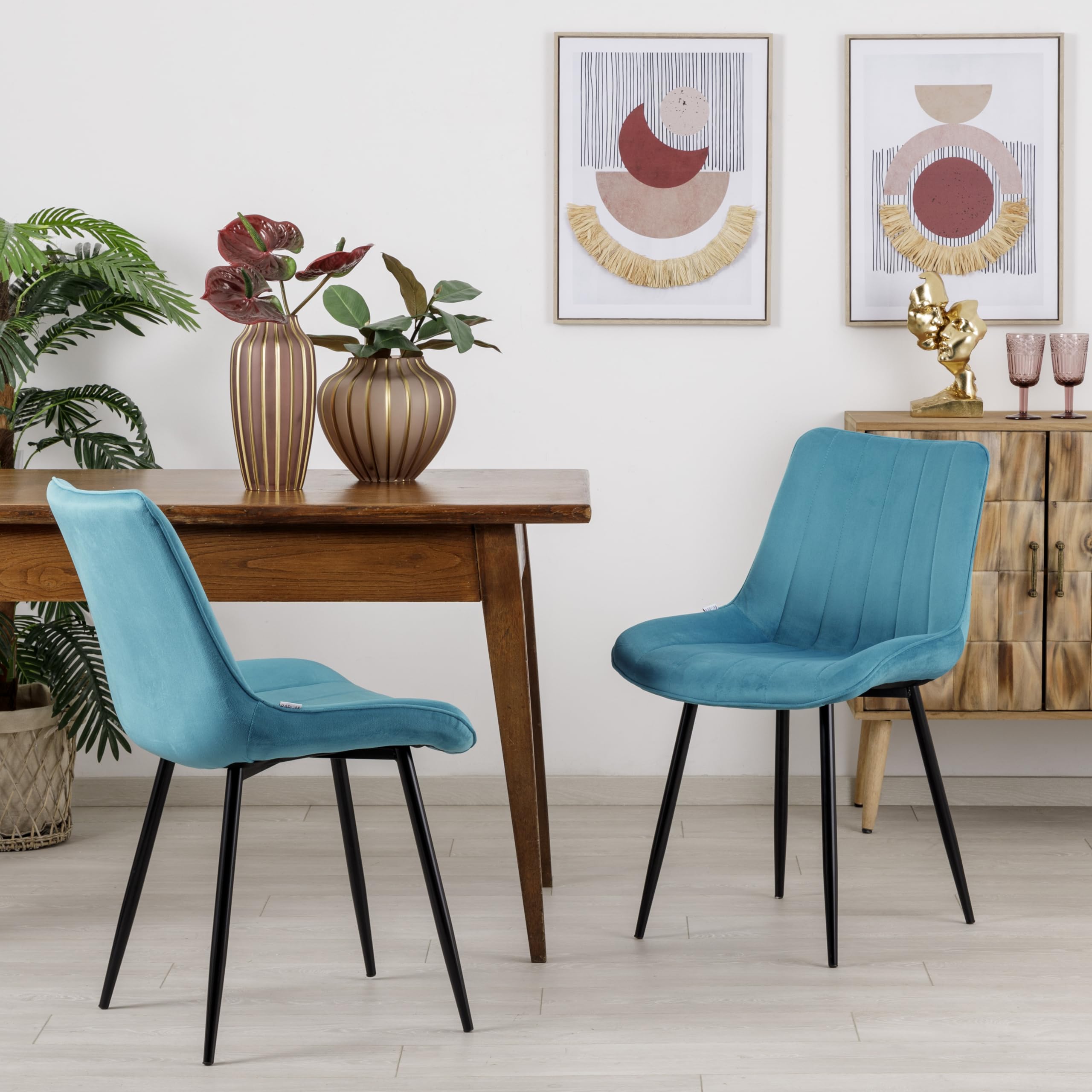 Baroni Home set 4 sedie velluto blu petrolio 53x86 cm