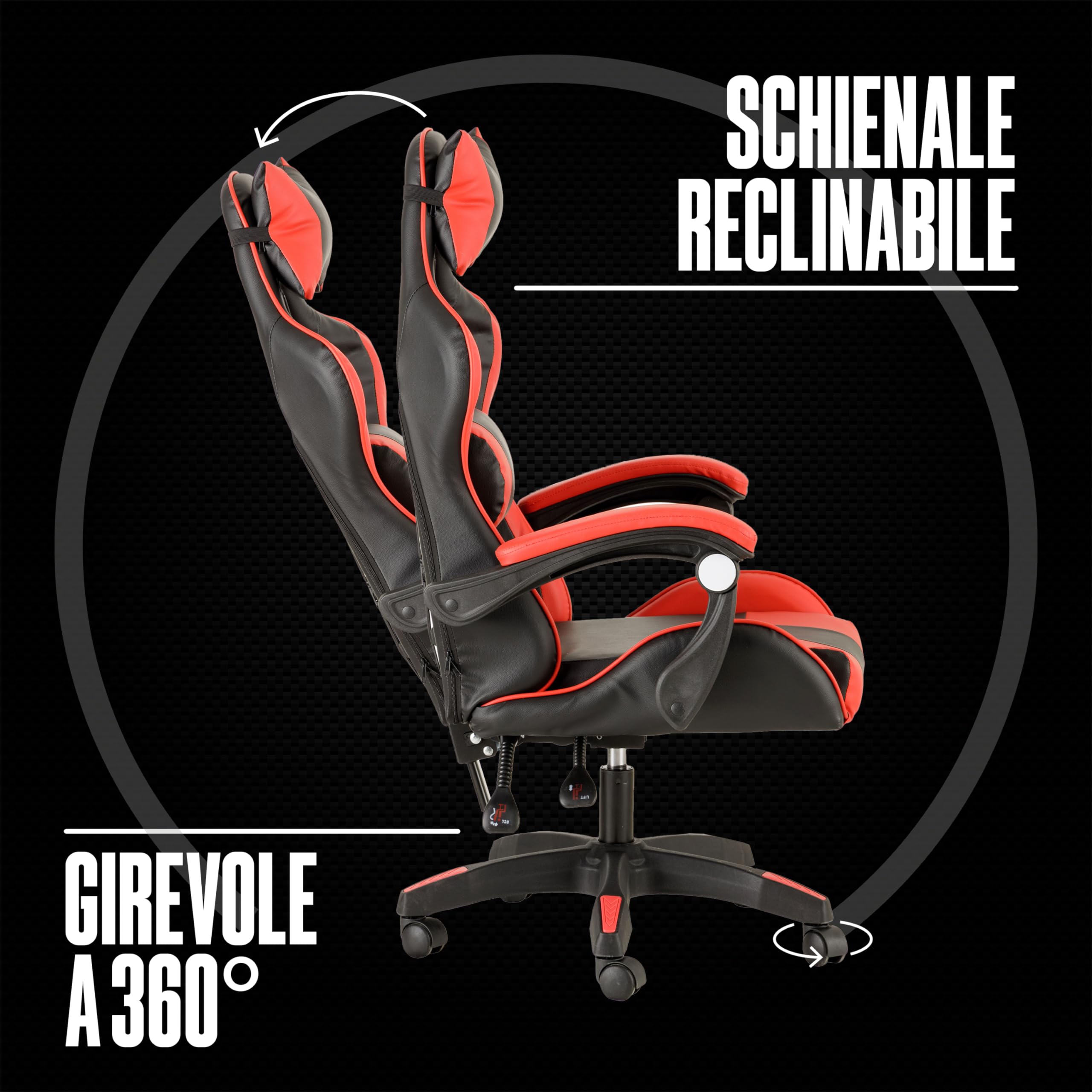 Baroni Home sedia gaming rossa reclinabile massaggio lombare