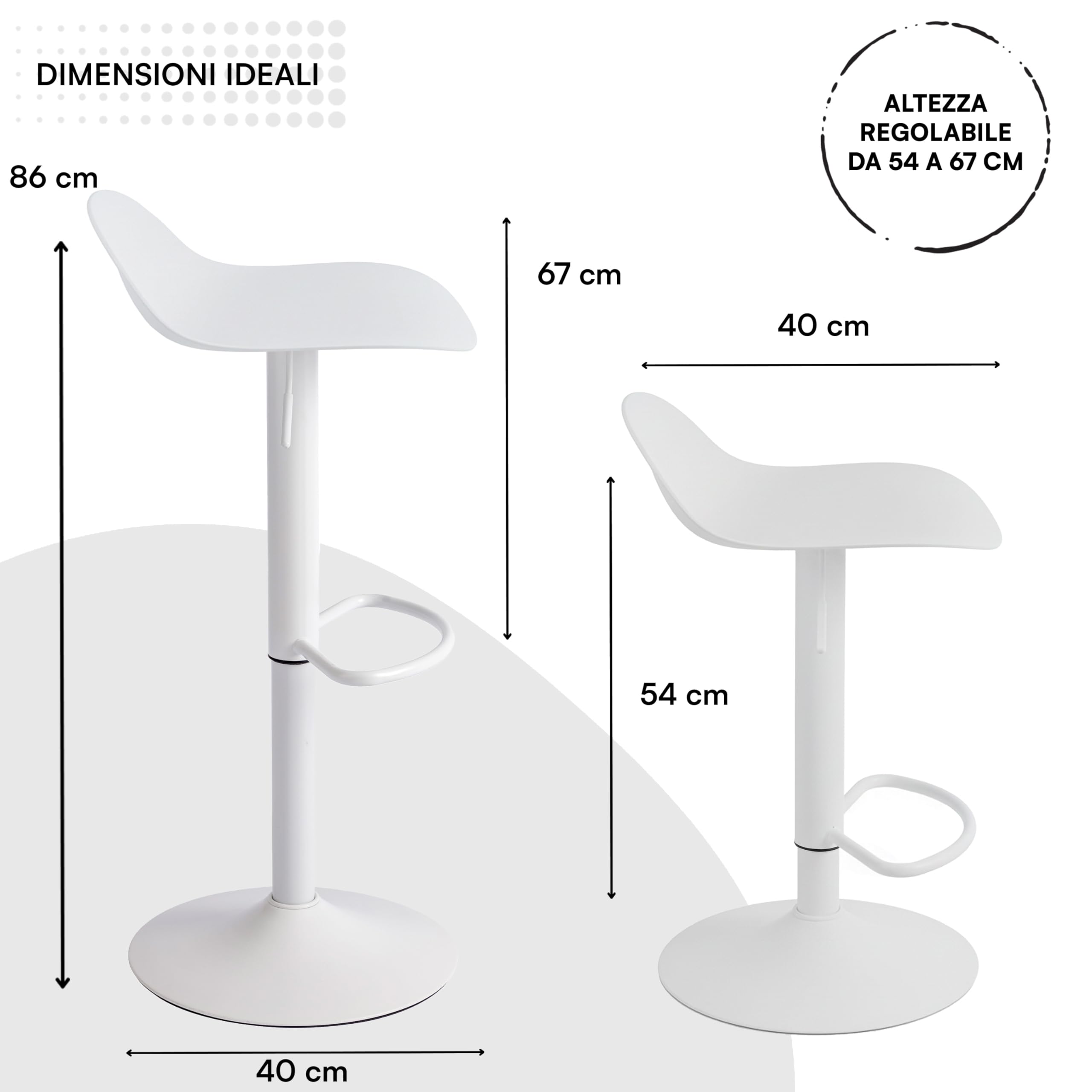 Baroni Home Set 2 Sgabelli Girevoli Bianchi Altezza Regolabile