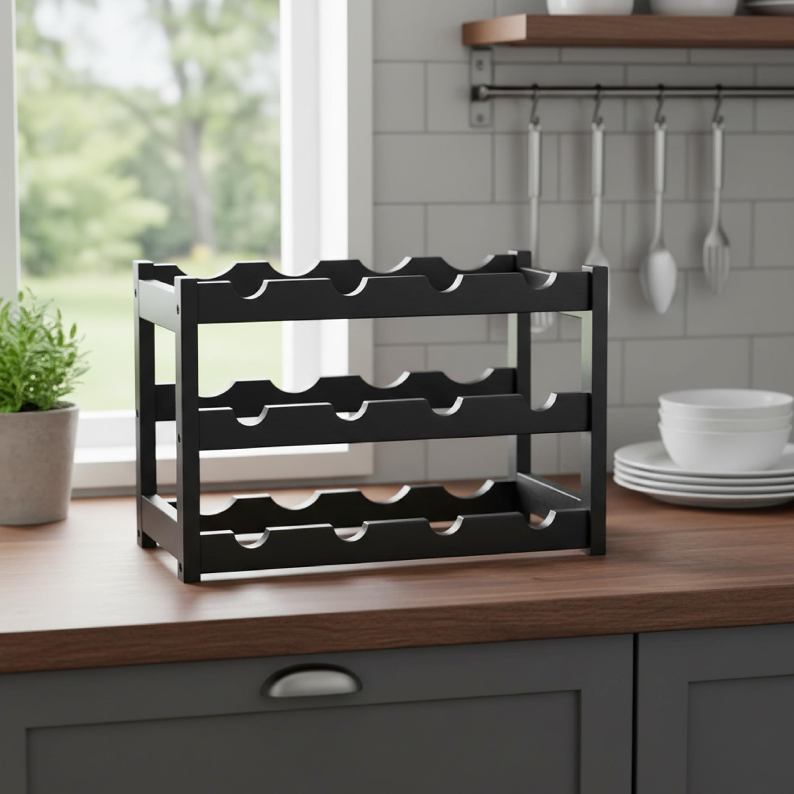 Baroni Home Cantinetta Portabottiglie 12 Bottiglie 24x46x30 Nero