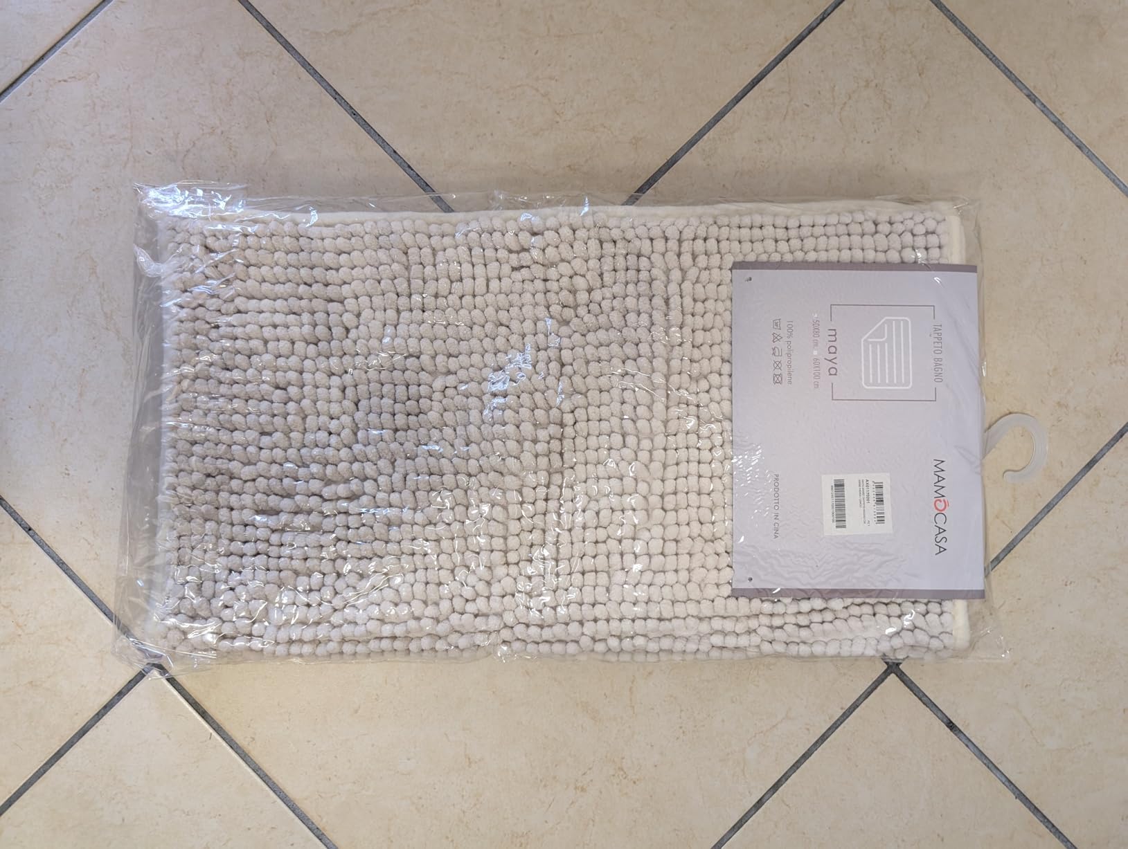 Baroni Home Tappeto Bagno Ciniglia Panna 50x80 cm Antiscivolo