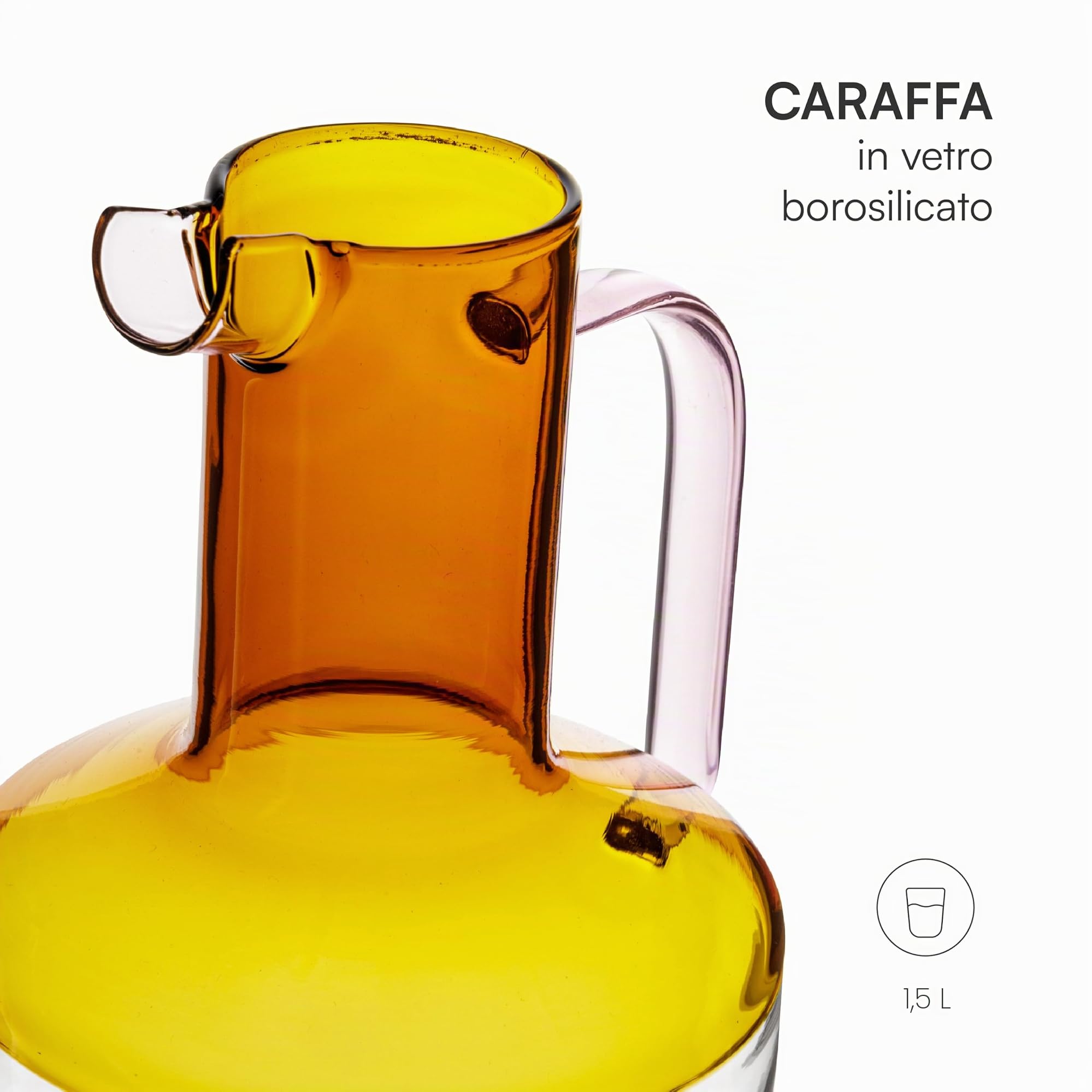 Baroni Home caraffa vetro borosilicato 1,5L bicolore panciuta