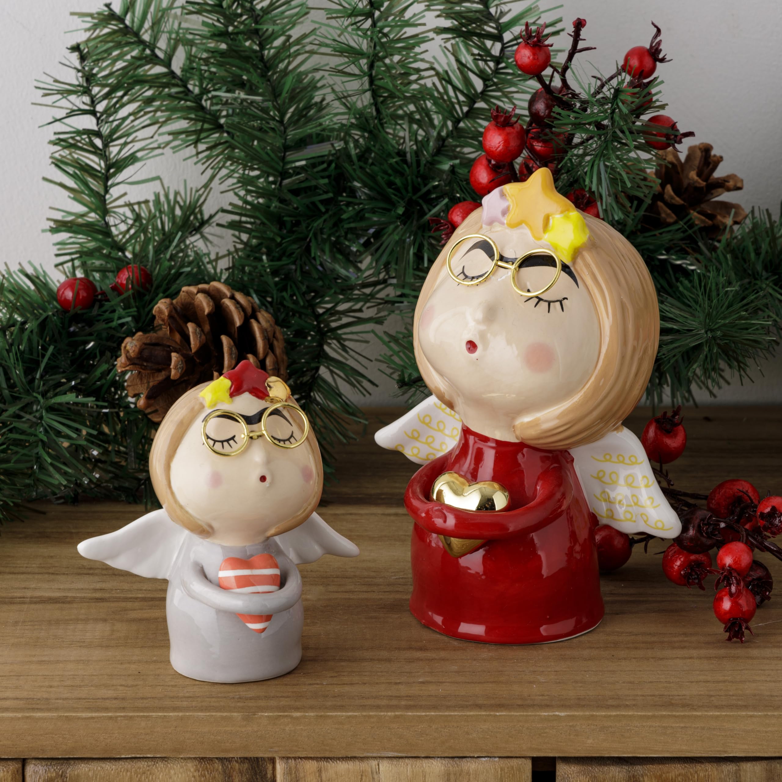 Baroni Home Statuetta Natalizia Ceramica Vestito Rosso 13x10x17 cm