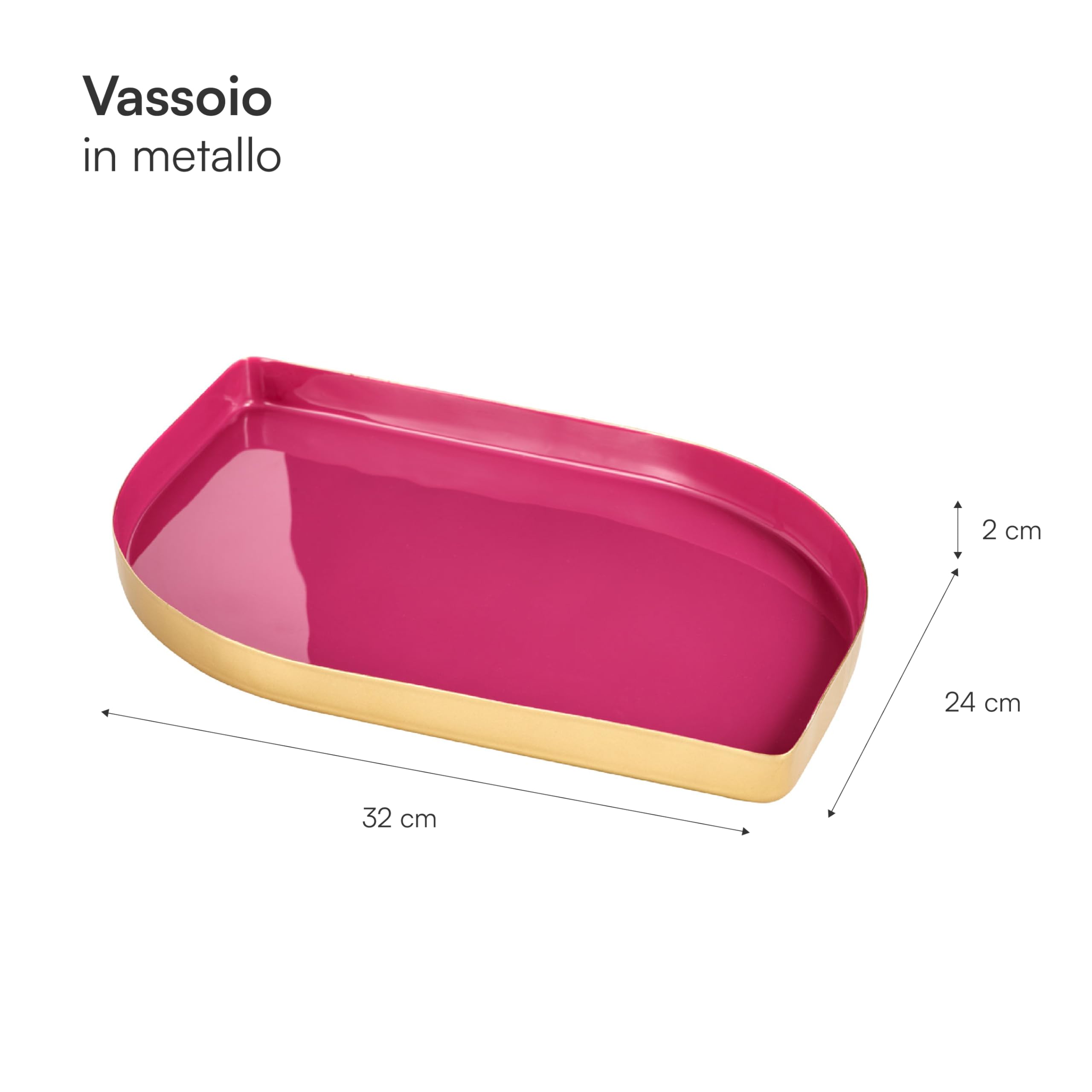 Baroni Home Petalo Vassoio Metallo Oro e Fucsia 32x24x2 cm
