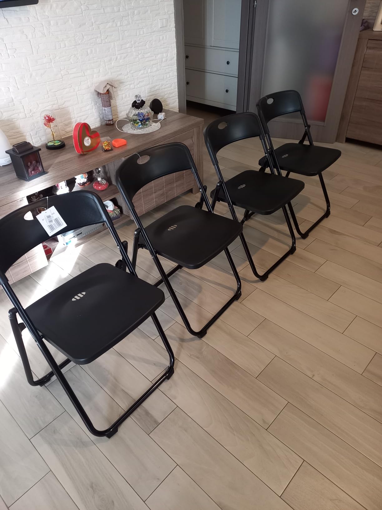Baroni Home Sedia Pieghevole Acciaio Nera 74x43x49 cm