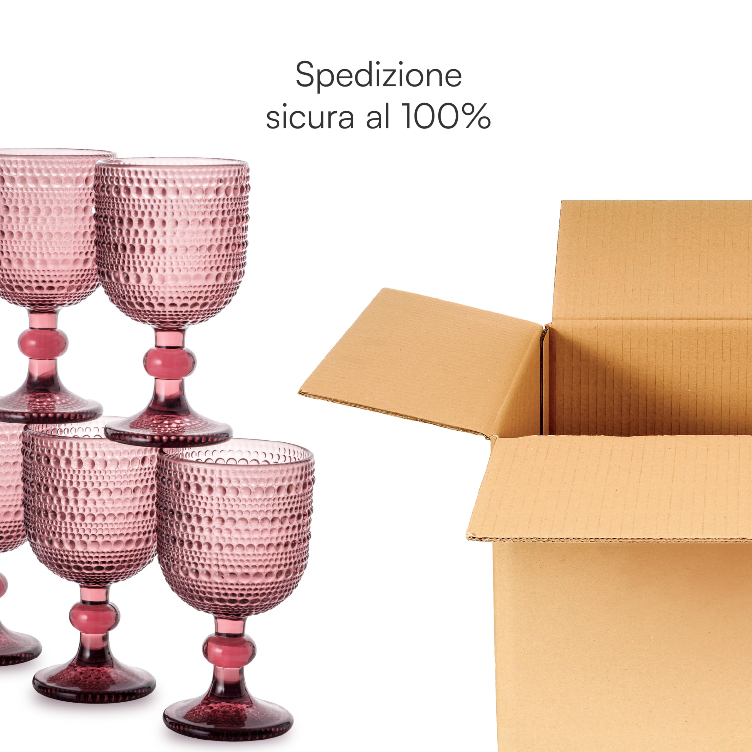 Baroni Home set 6 calici vetro rosa 20 cl con rilievo