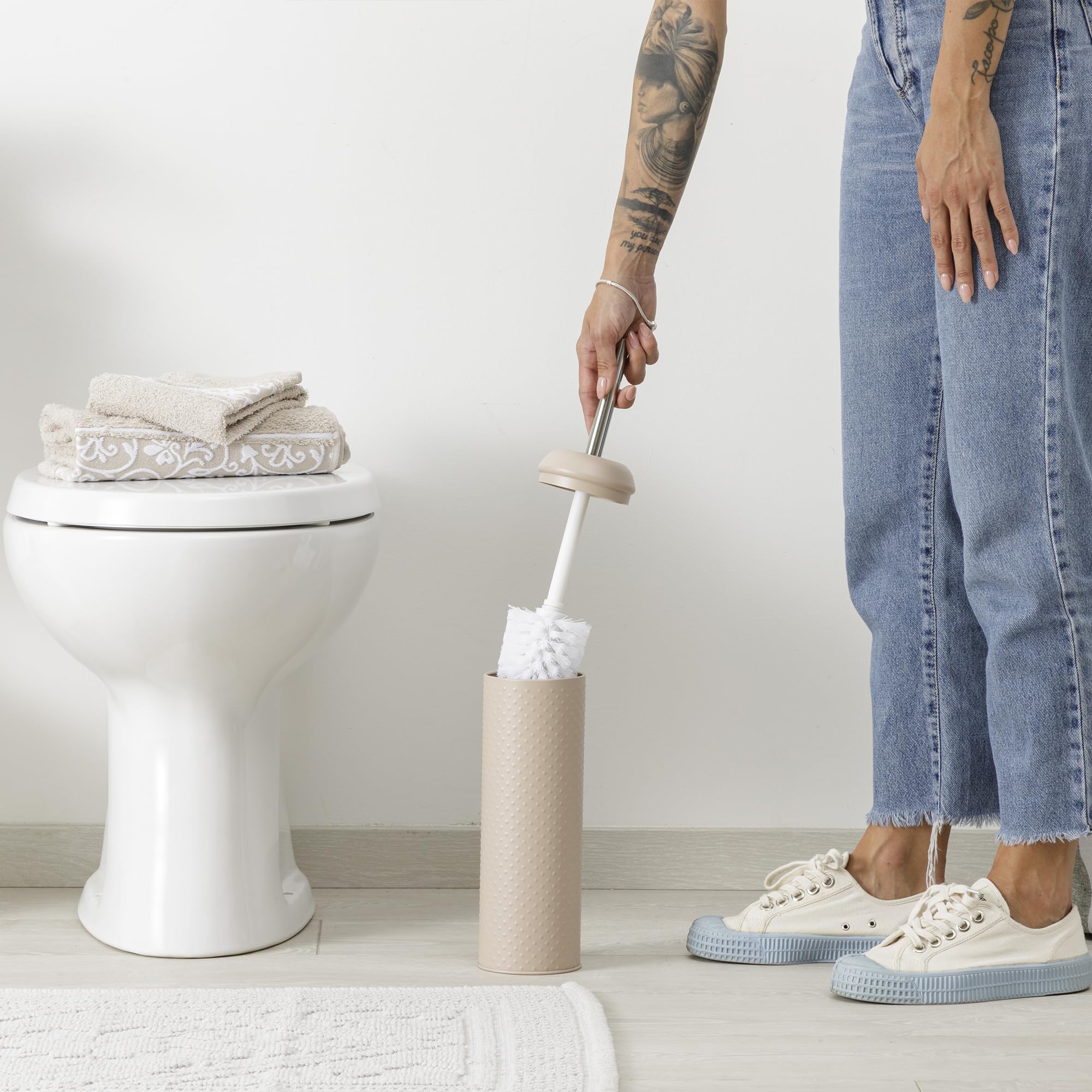 Baroni Home Dotty Portascopino Tortora Metallo con Scopino