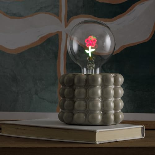 Baroni Home Lampada LED Ceramica Cilindrica Grigia 11x11x17 cm