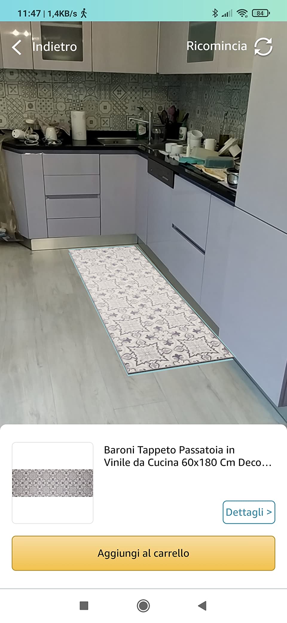 Baroni Home Tappeto Cucina PVC 120x60 cm Grigio Antiscivolo