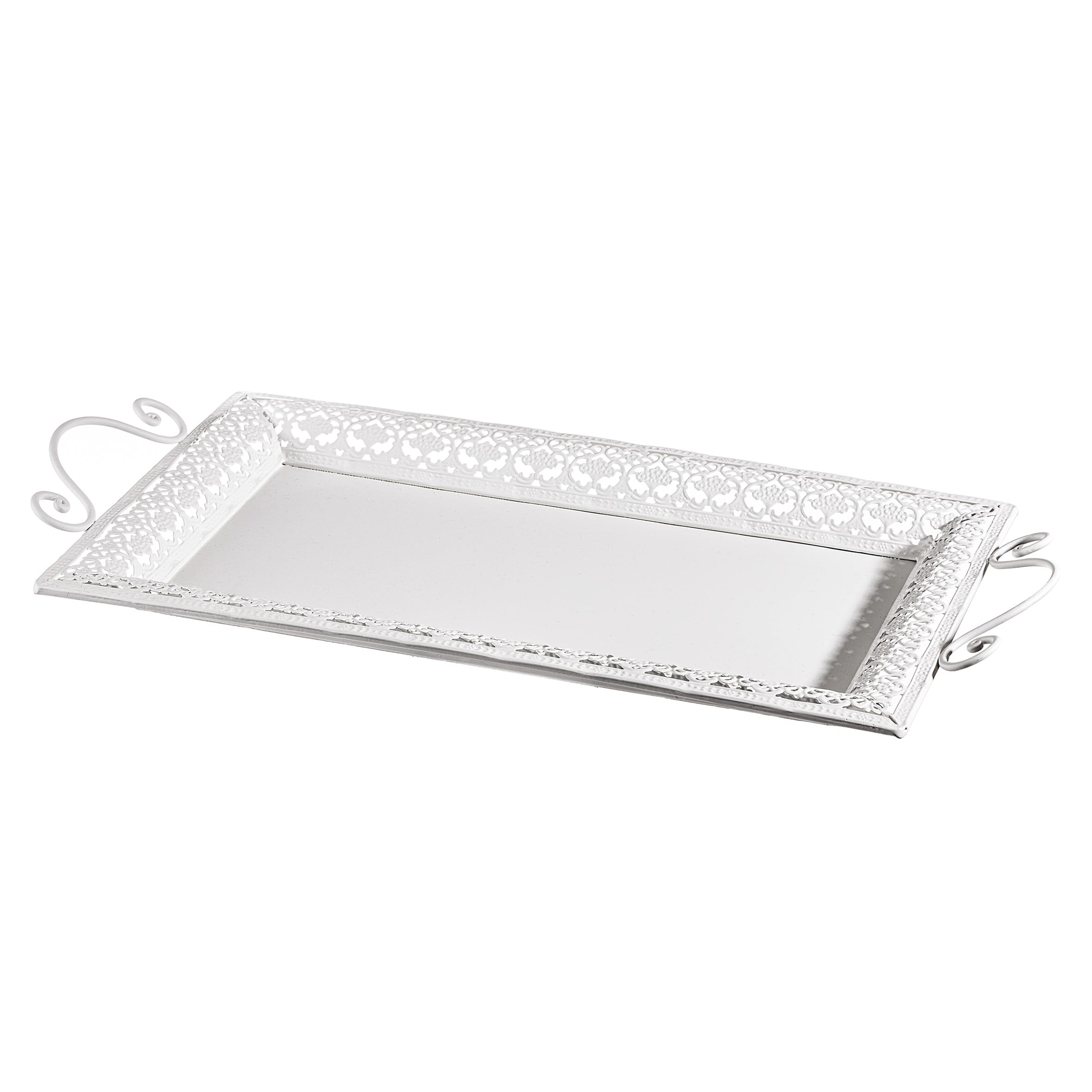 Baroni Home Vassoio Metallo Rettangolare Trina Bianco 48x26 cm