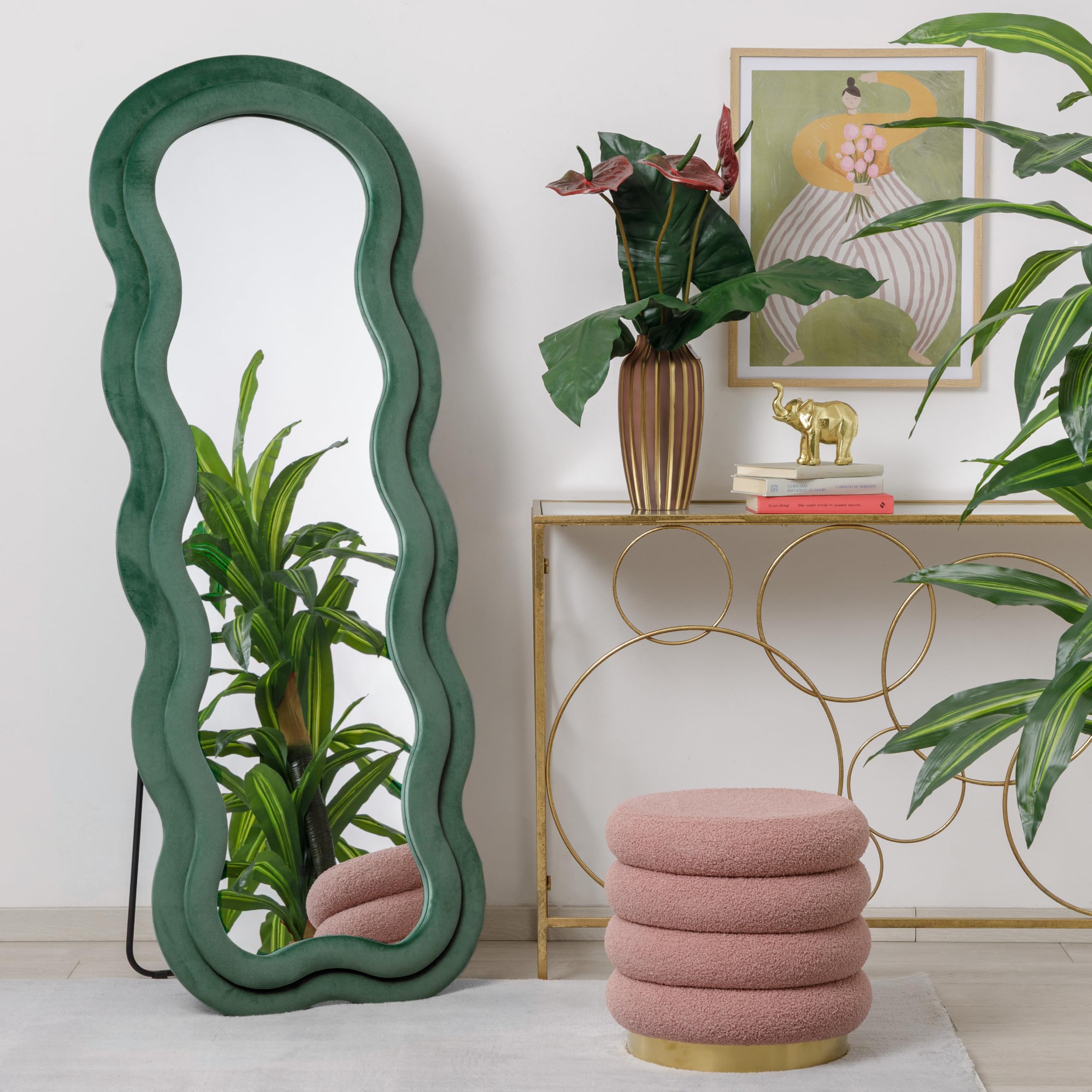 Baroni Home specchio da terra velluto verde scuro 160x60 cm