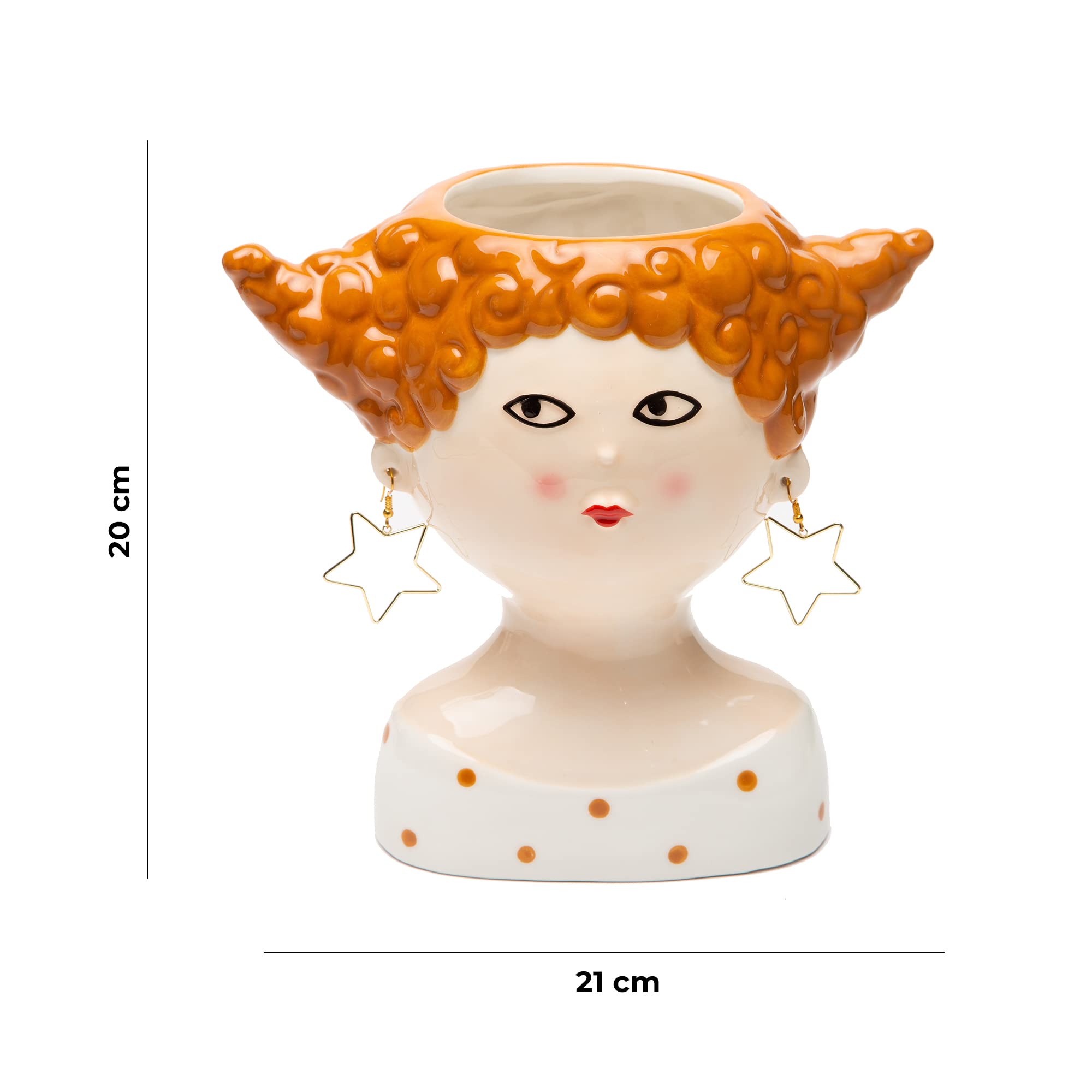 Baroni Home Vaso Ceramica Capelli Rossi 21x20 cm Dipinto a Mano