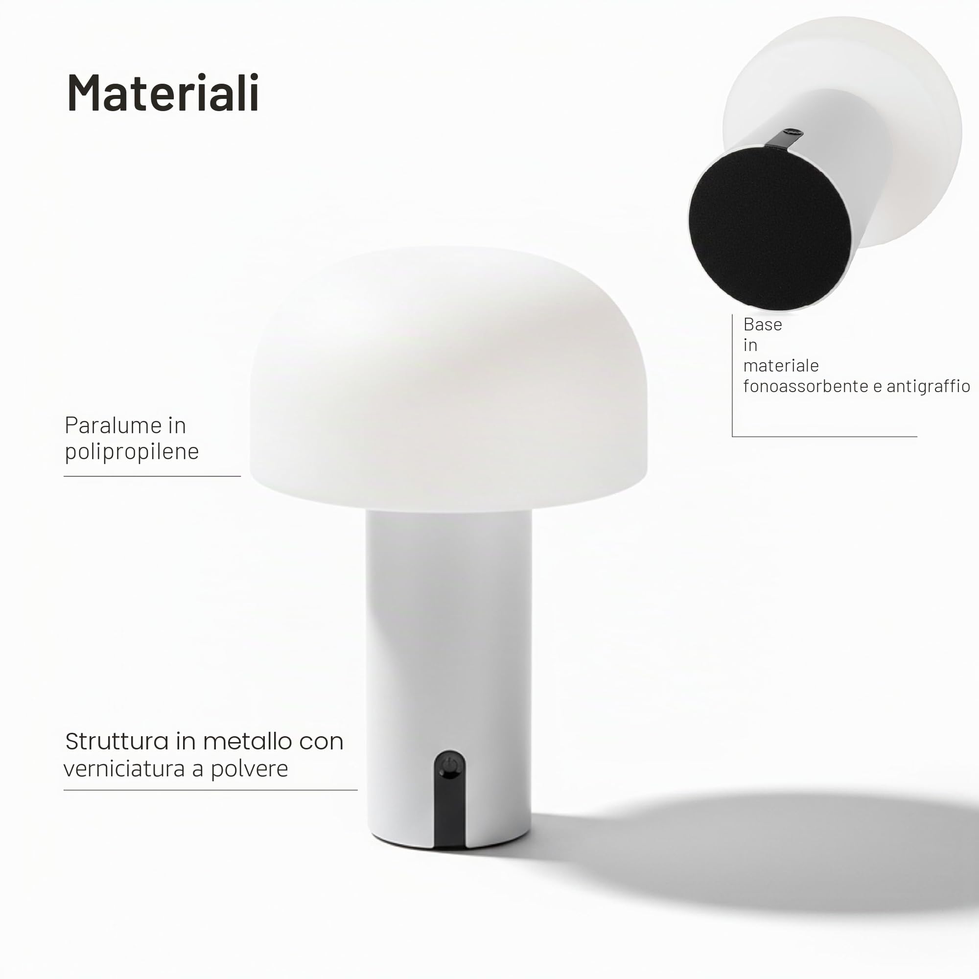 Baroni Home Lampada LED Fungo Senza Fili Bianca 22 cm Ricaricabile