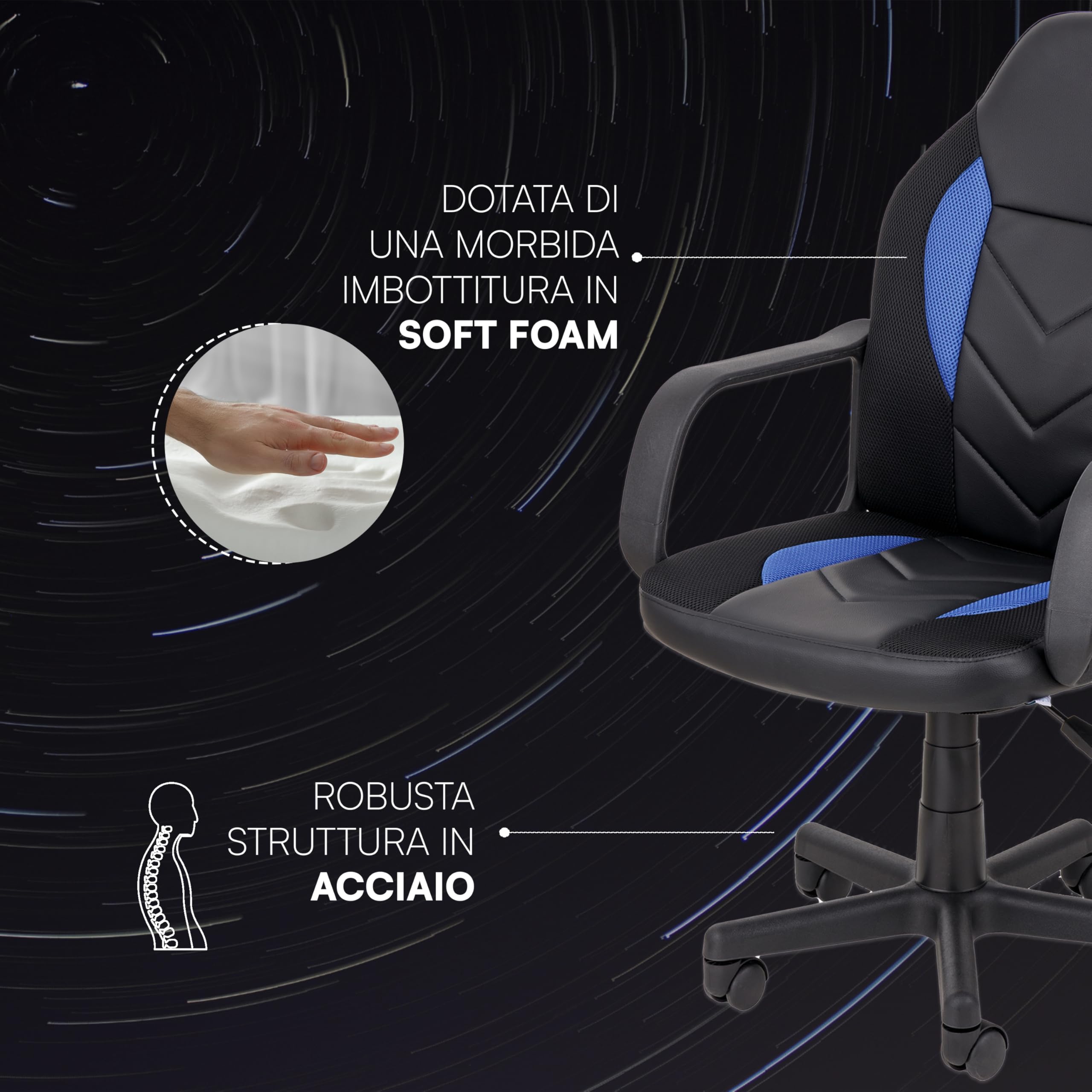 Baroni Home Sedia Gaming Ergonomica Blu 56x50x106 cm