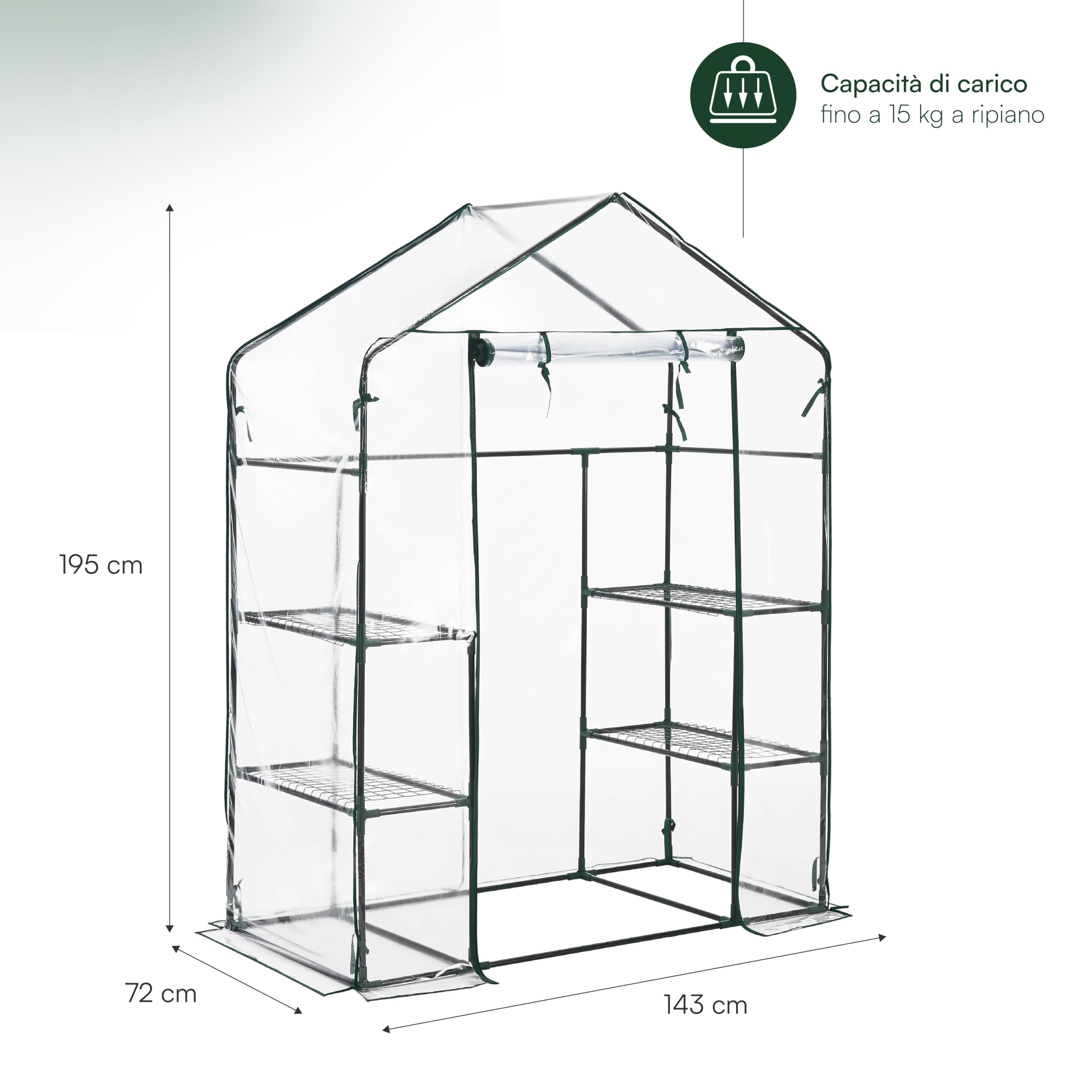 Baroni Home serra casetta 143x72x195 cm con ripiani in PVC