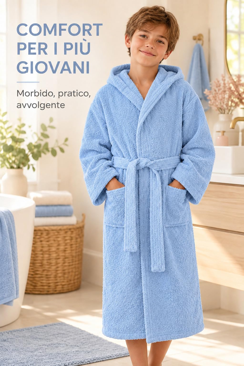 Baroni Home Accappatoio Spugna Cappuccio 12-14 Anni Cotone