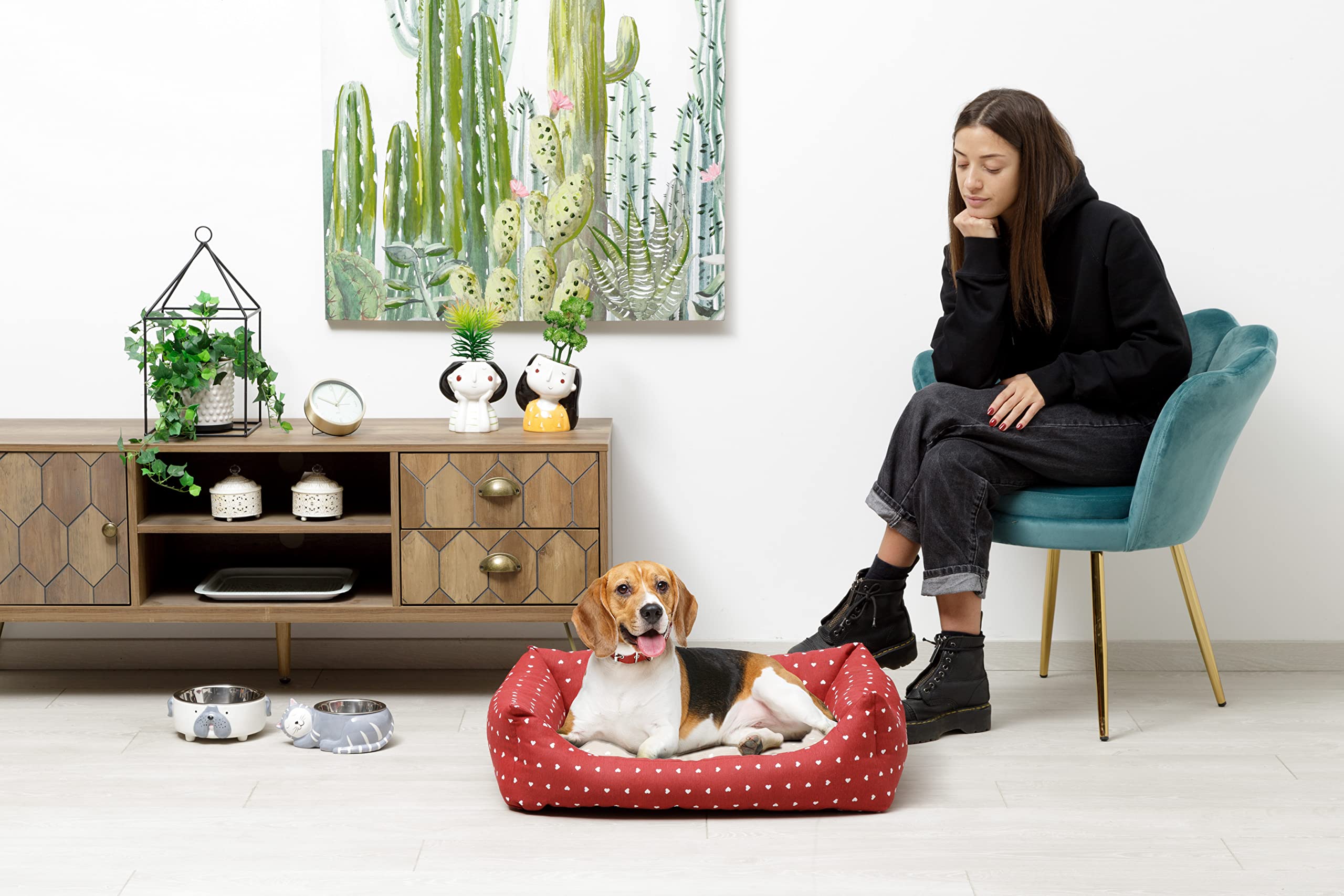 Baroni Home cuccia cane rettangolare rossa cuori 60x70 cm