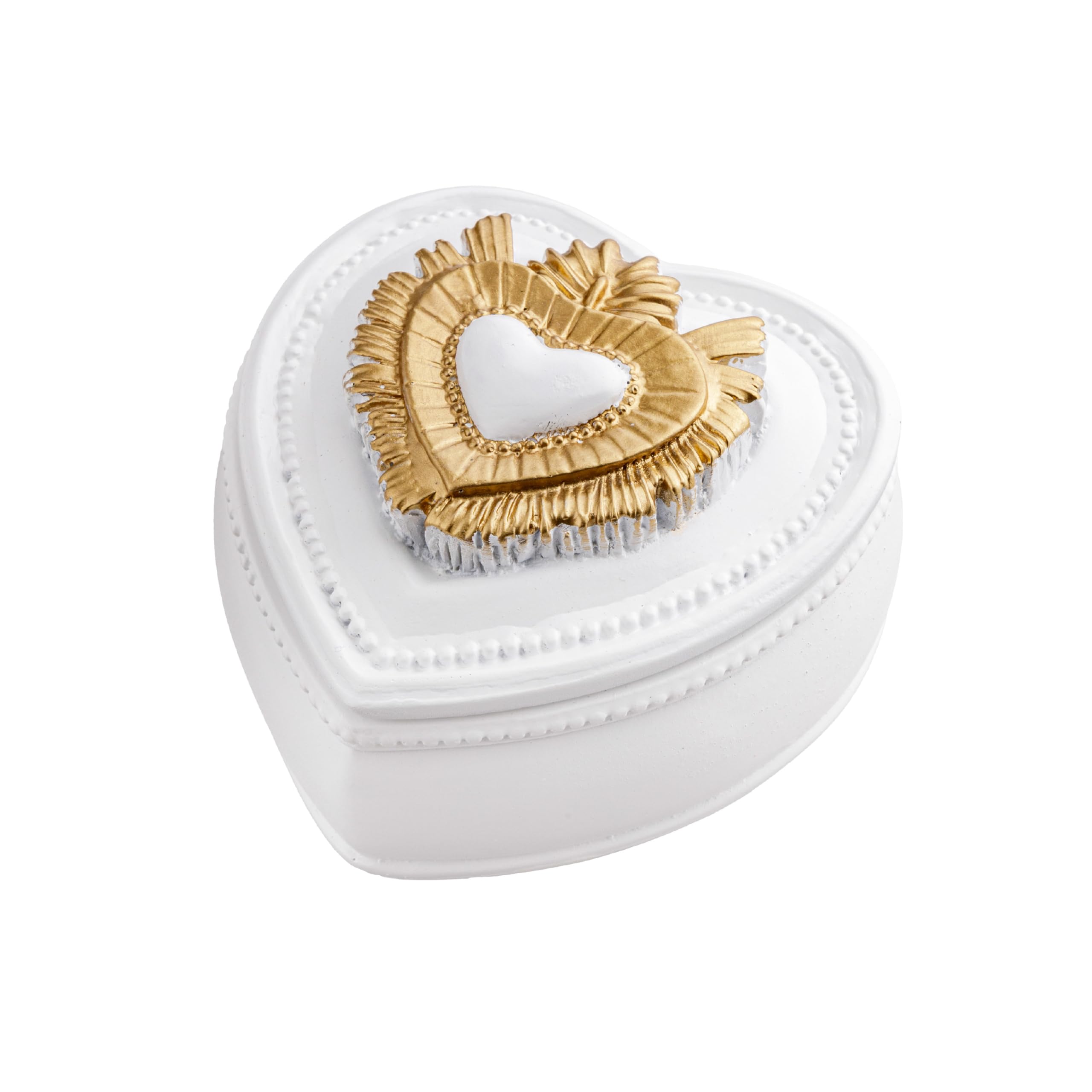 Baroni Home Cuore Sacro Cofanetto resina bianco oro 9x9x5,5 cm