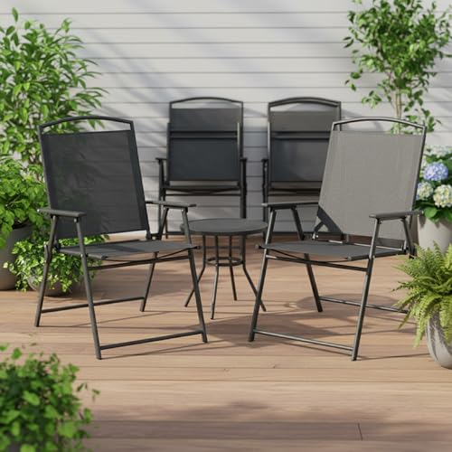 Baroni Home Set 4 Sedie da Giardino Pieghevoli Nere con Braccioli