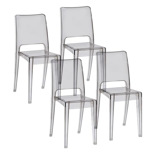 Baroni Home Set 4 Sedie Trasparenti Impilabili Fumè