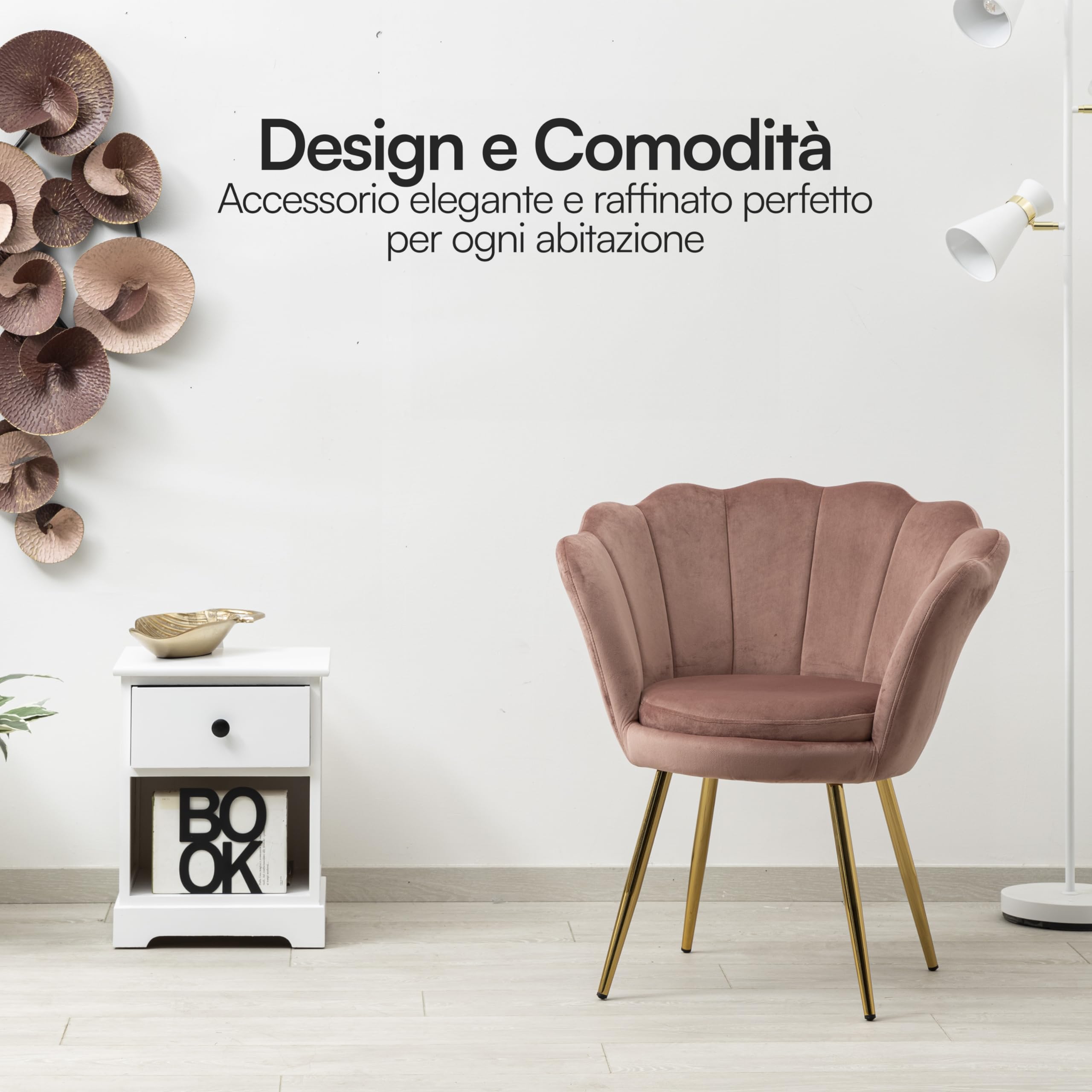 Baroni Home poltrona conchiglia velluto cipria 69x71x84 cm