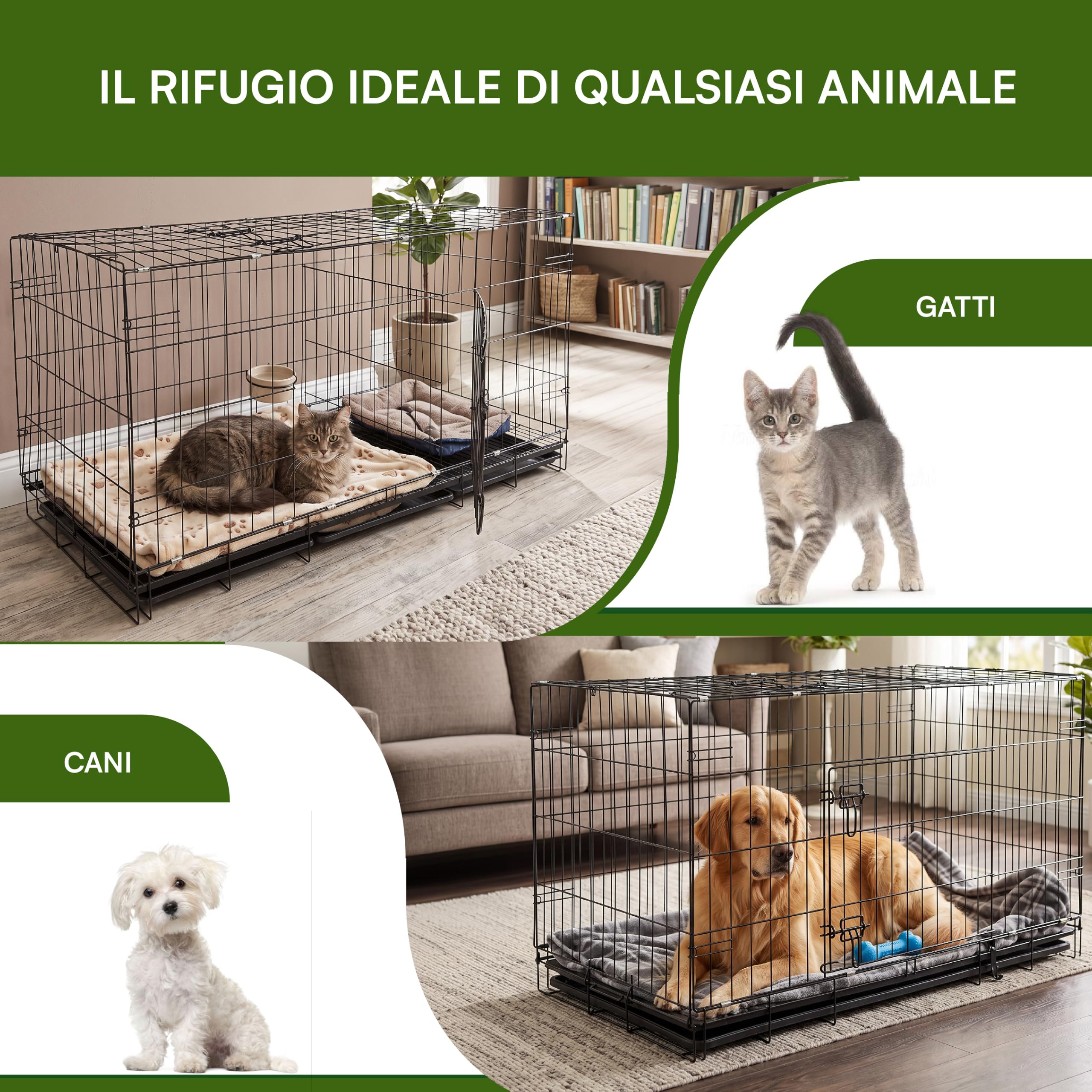 Baroni Home Gabbia Cani Metallo Grande 130x60x70 cm