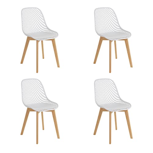 Baroni Home Sedia Moderna Bianca Gambe Legno 4 Pezzi