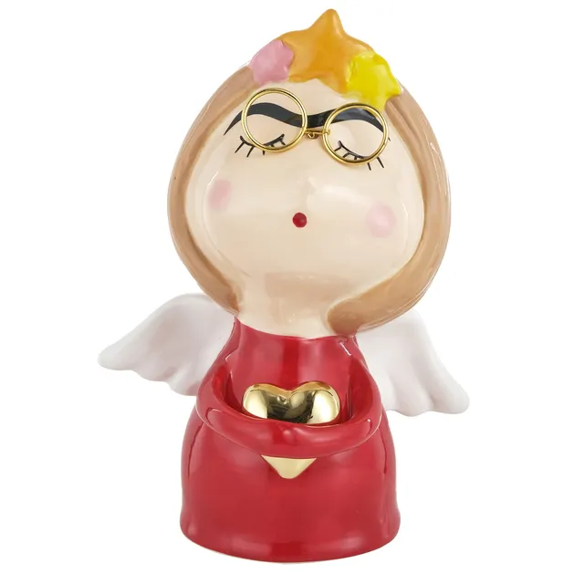 Baroni Home Statuetta Natalizia Ceramica Vestito Rosso 13x10x17 cm