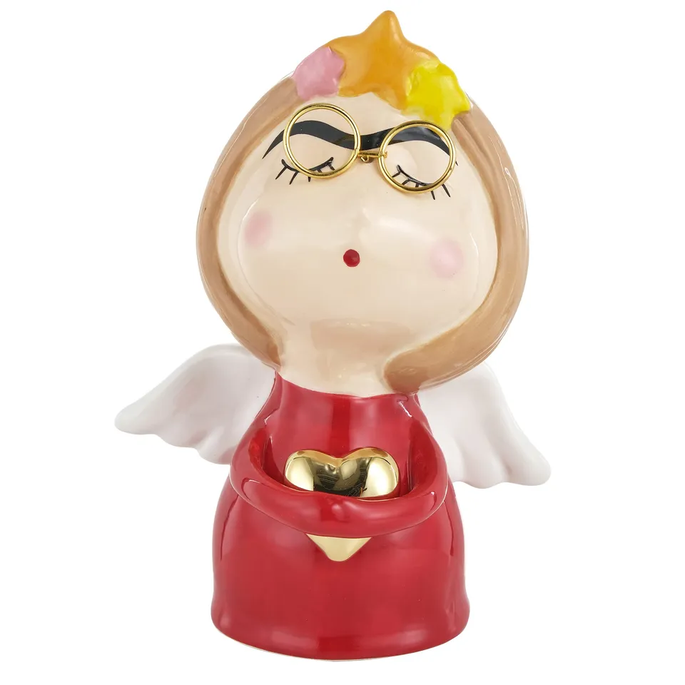 Baroni Home Statuetta Natalizia Ceramica Vestito Rosso 13x10x17 cm