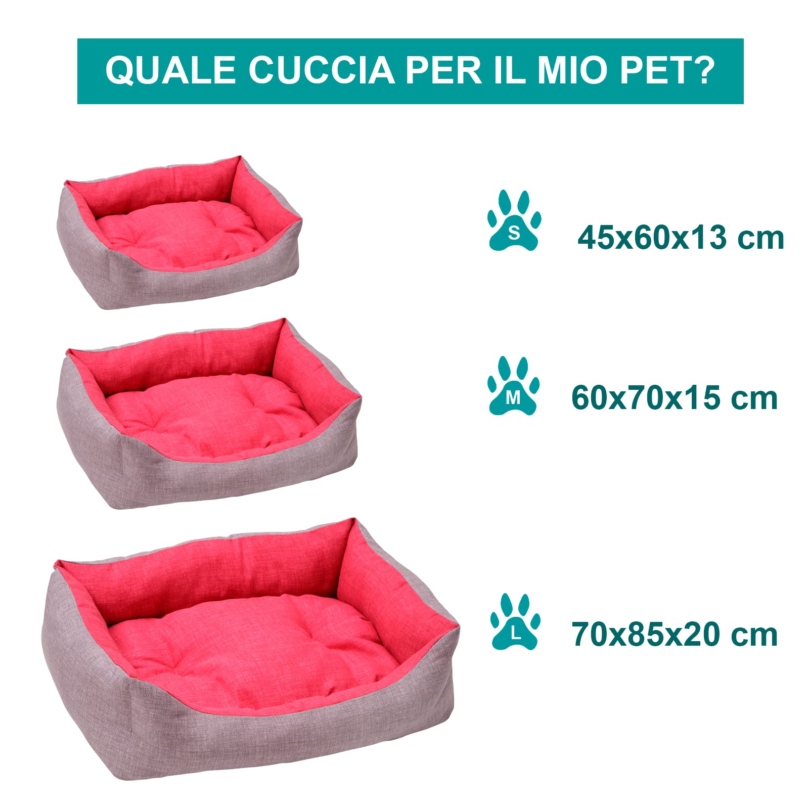 Baroni Home Cuccia Cane M 60x70 cm Grigio Bordeaux Lavabile