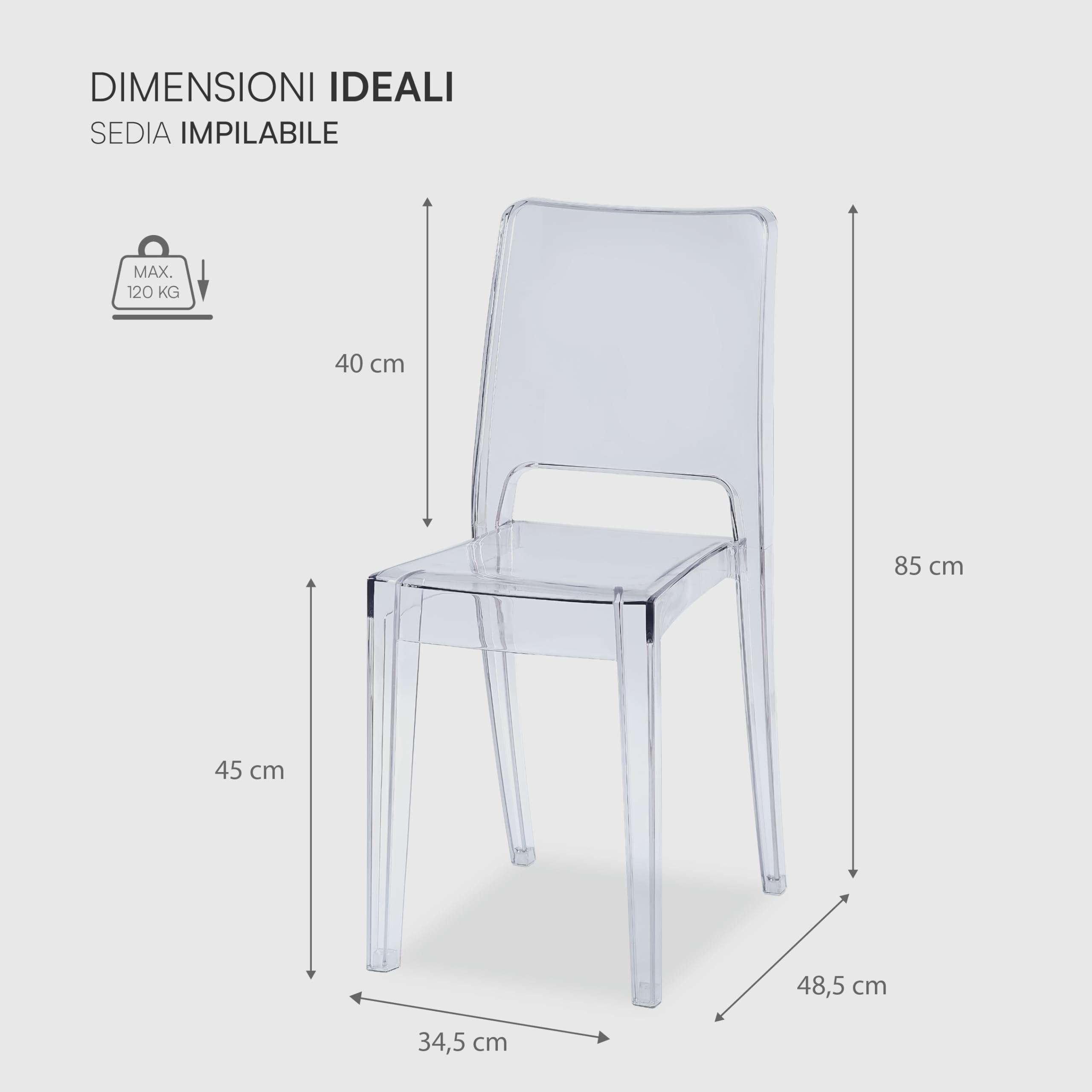 Baroni Home Set 4 Sedie Trasparenti Impilabili Trasparente