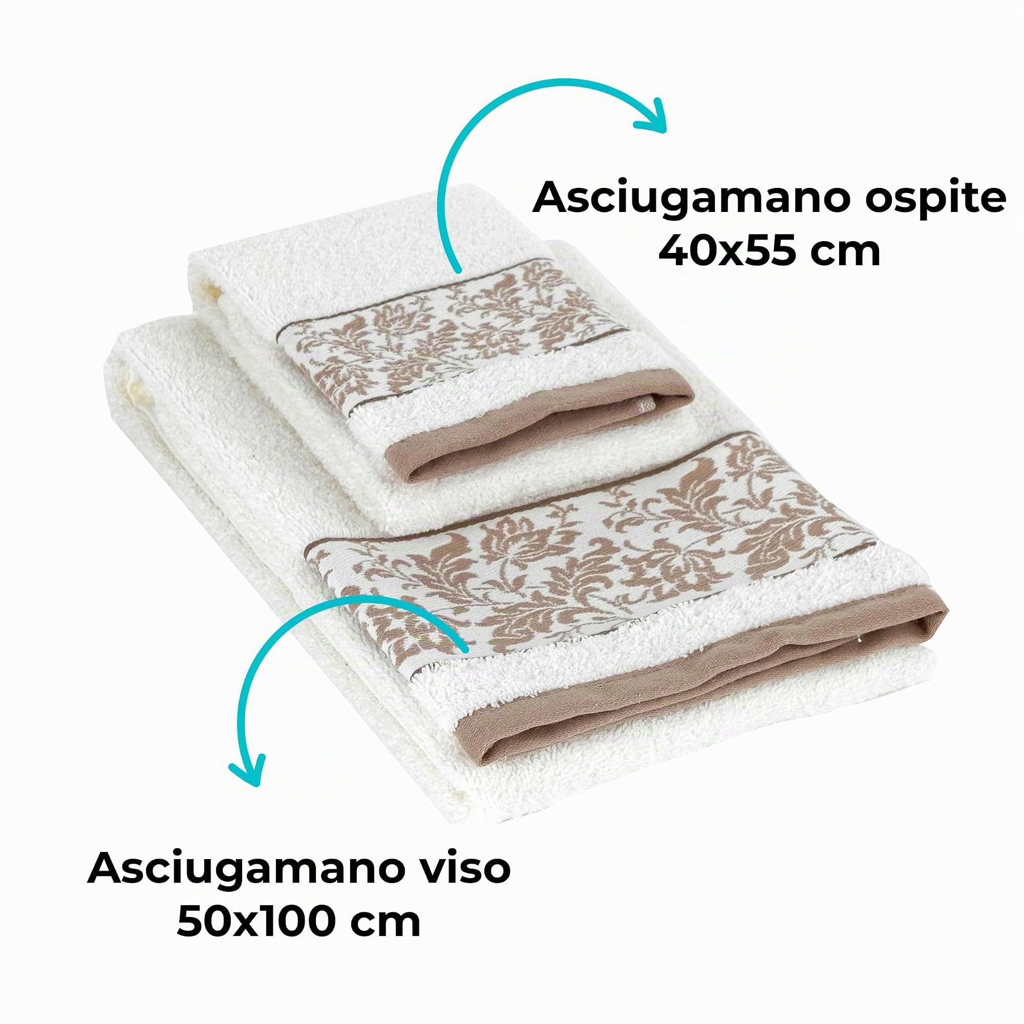 Baroni Home Balze Damascate set 2 asciugamani bianco cotone