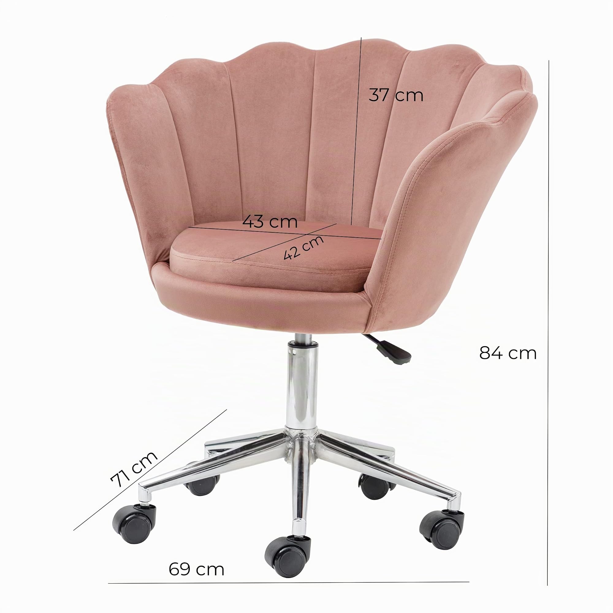 Baroni Home Poltrona Velluto Rosa Cipria con Ruote 69cm