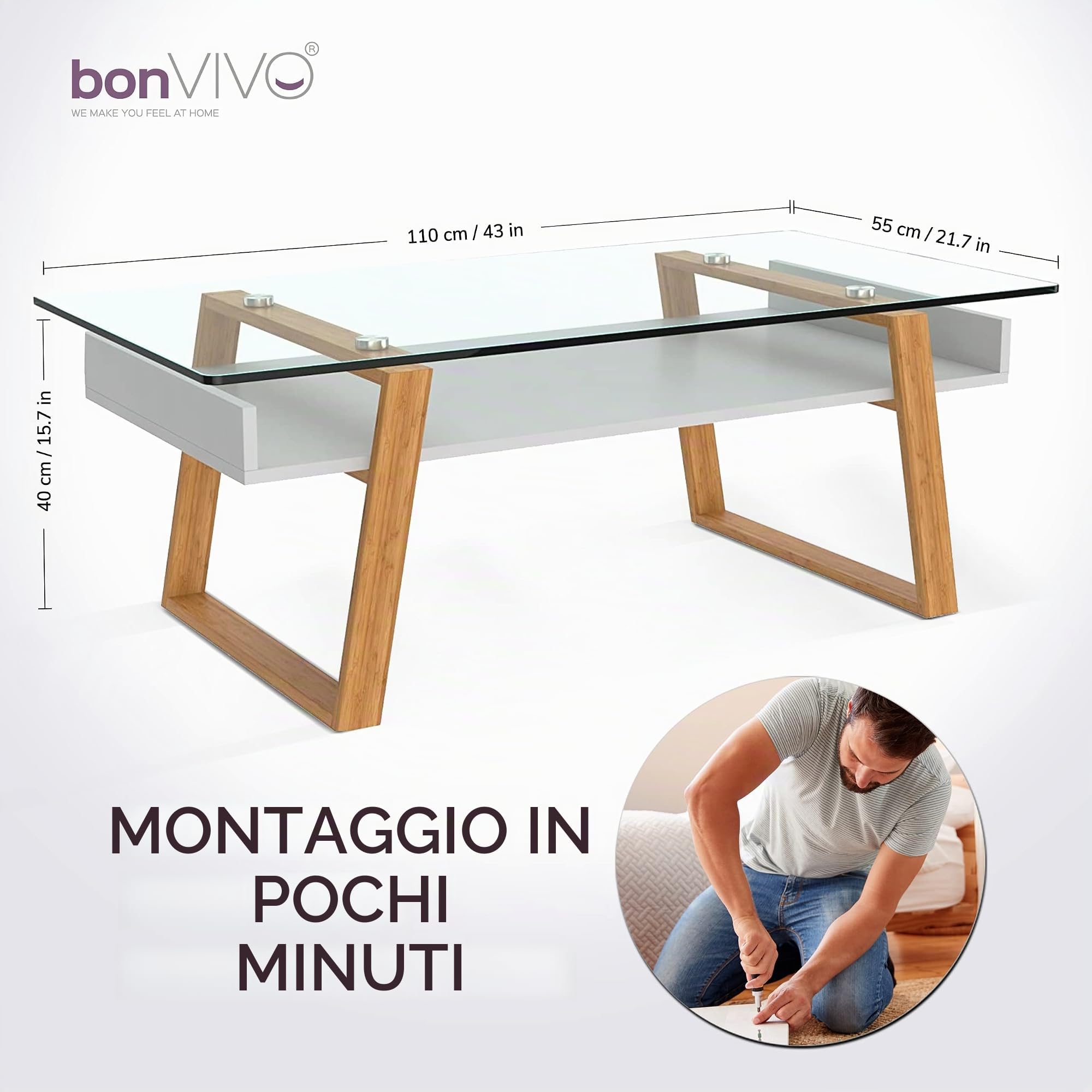 bonVIVO Donatella Scrivania Piccola Bianco H 40 cm Vetro