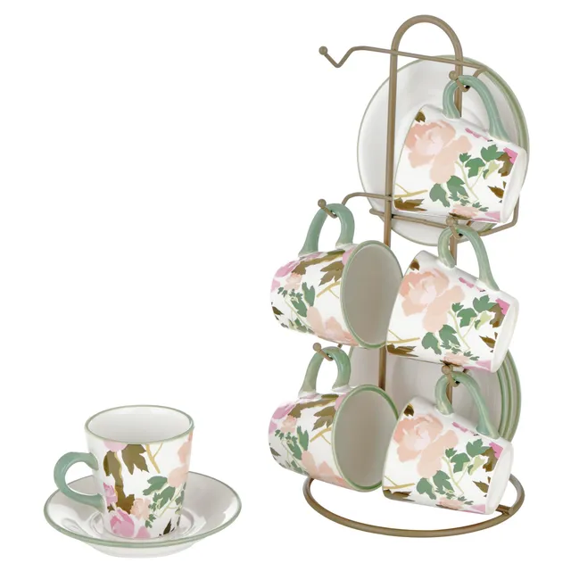 Baroni Home Rose Set Tazzine Ceramica con Stand 15x13x29 cm