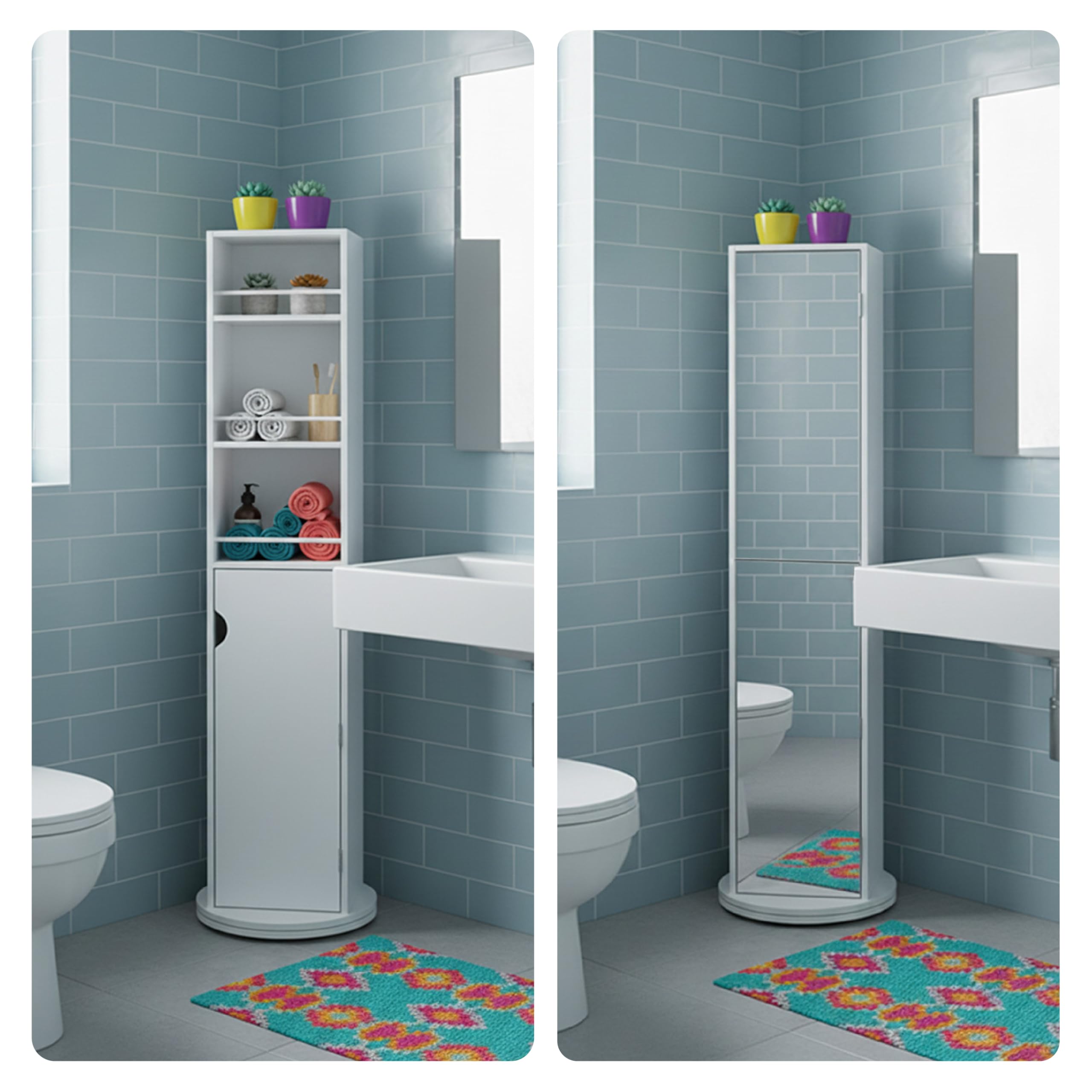 Baroni Home Specchio Girevole Colonnina Mobile Bianco 169 cm