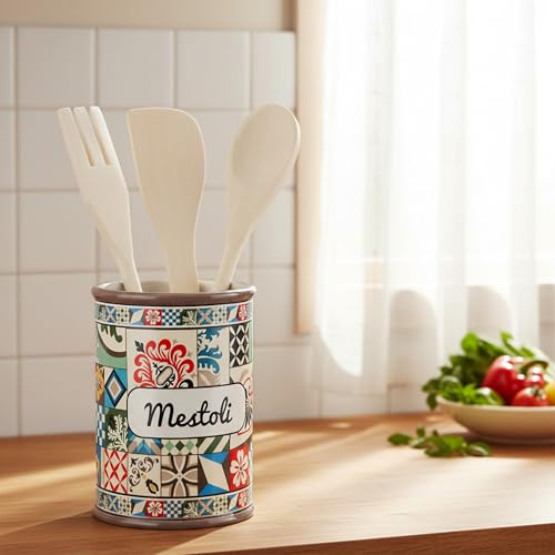 Baroni Home CRW832 portamestoli ceramica con mestoli 11x11x25 cm