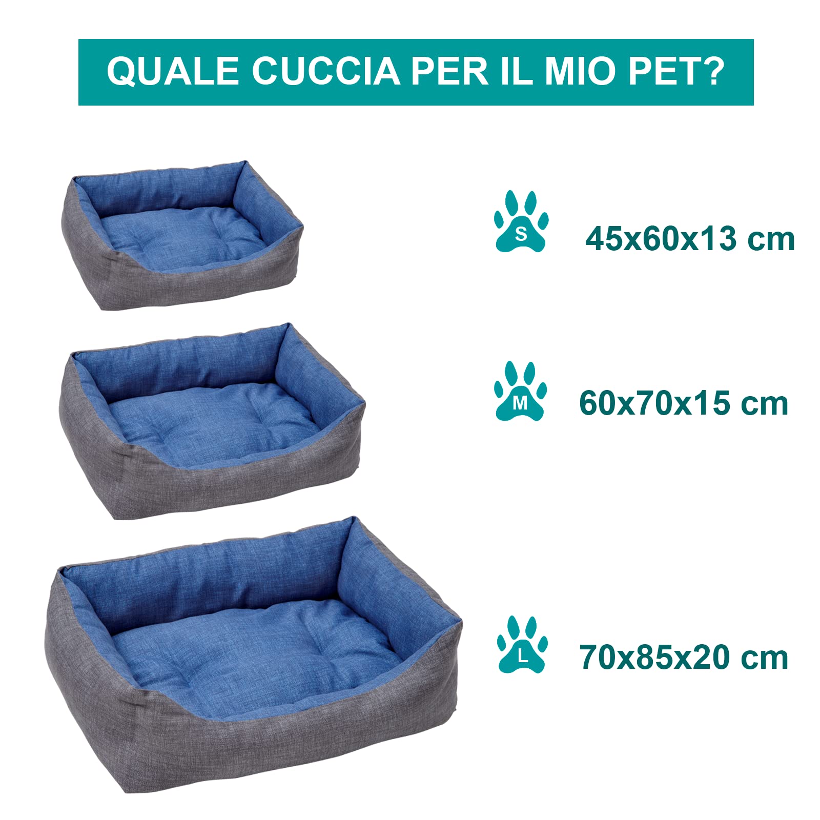 Baroni Home cuccia cane rettangolare grigio blu 60x70 cm