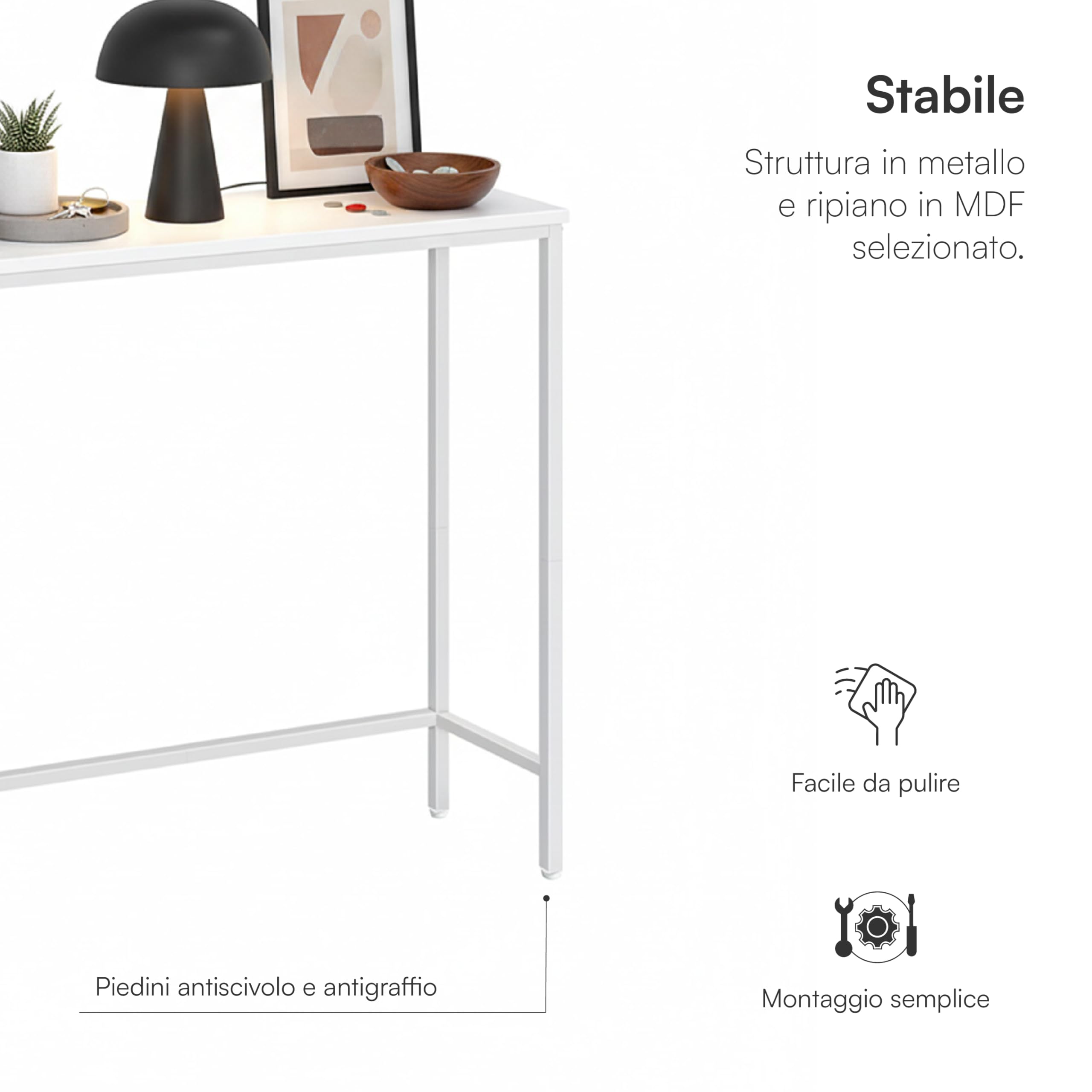 Baroni Home Consolle Ingresso Bianca 24x75x75 cm 1 Ripiano