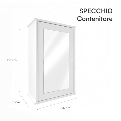 Baroni Home Pensile Bagno Specchio 34x15x53 cm Bianco Salvaspazio
