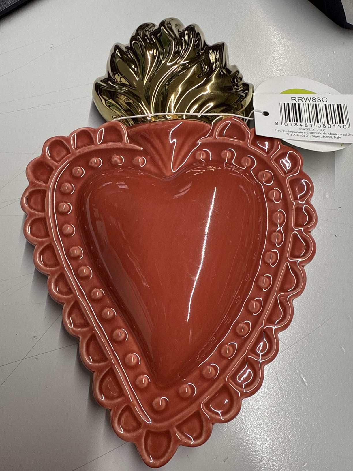 Baroni Home Cuore Sacro Ex-Voto Ceramica Panna 16x11 cm