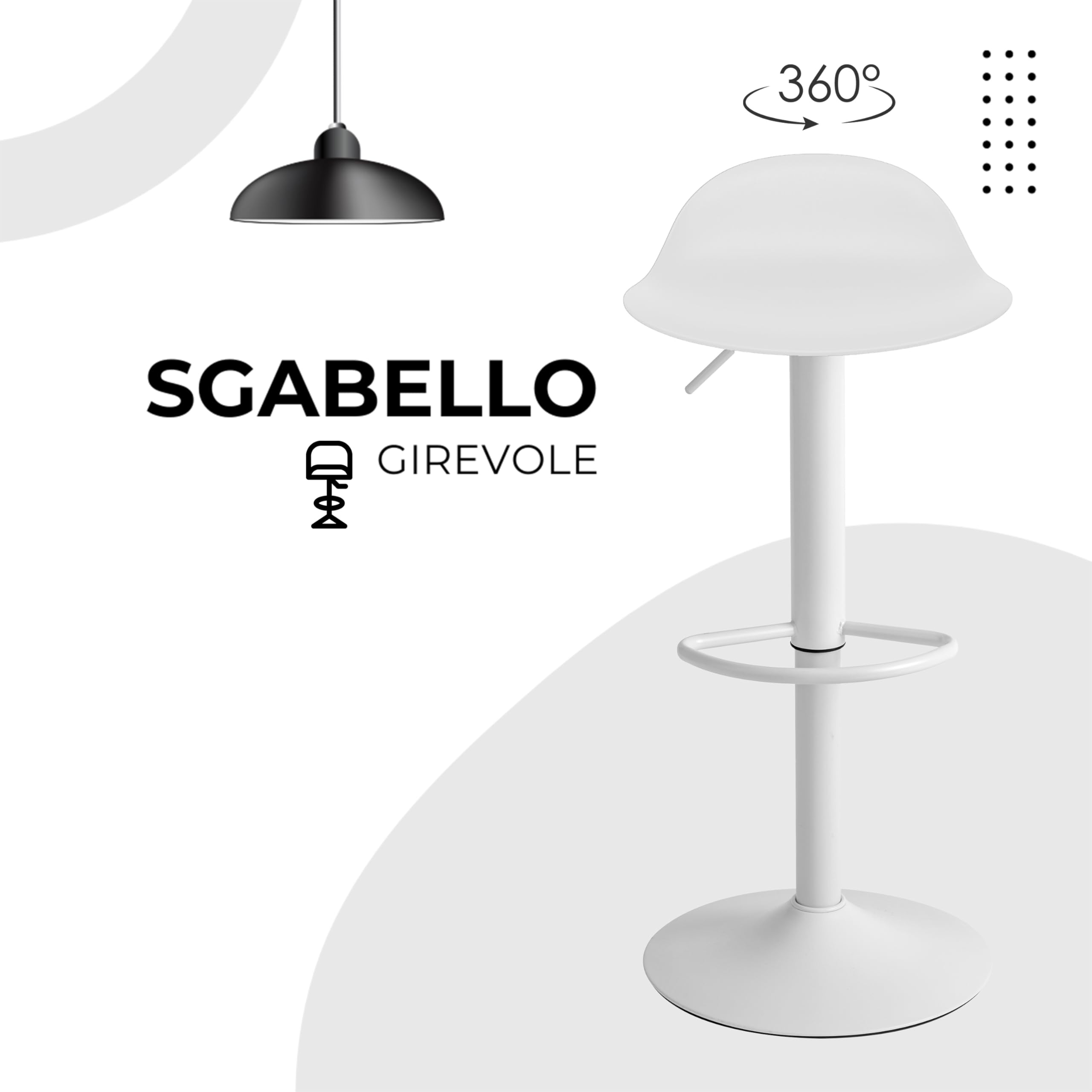 Baroni Home Set 2 Sgabelli Girevoli Bianchi Altezza Regolabile