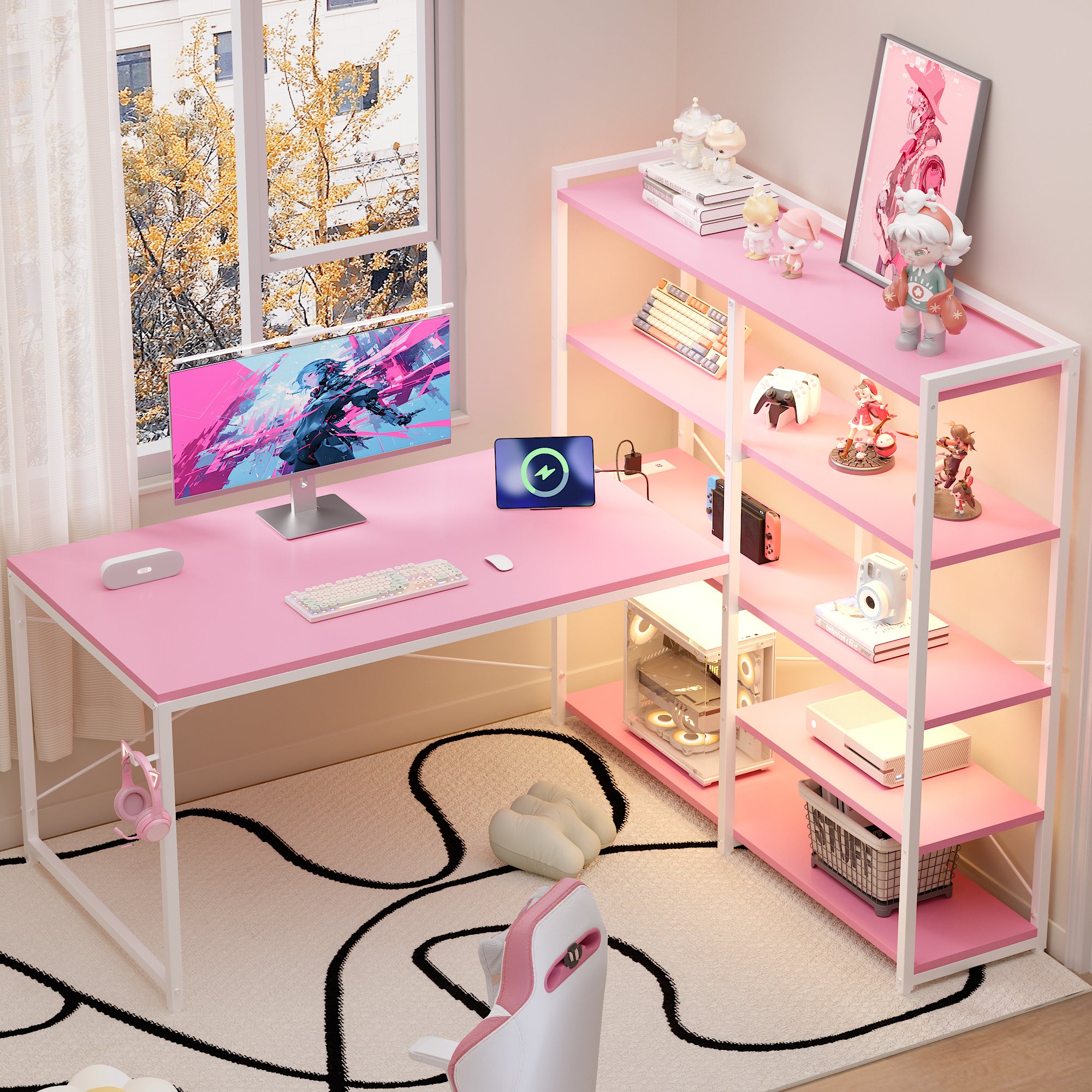 Pamray 49 Pollici Scrivania Angolare Gaming con LED Marrone