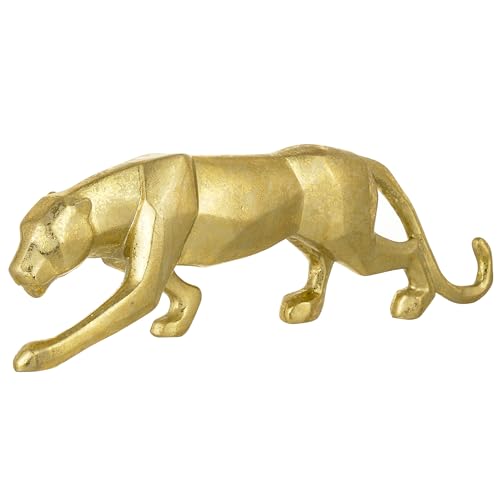 Baroni Home Statuetta Leopardo Oro in Resina 24x5x7 cm Moderna