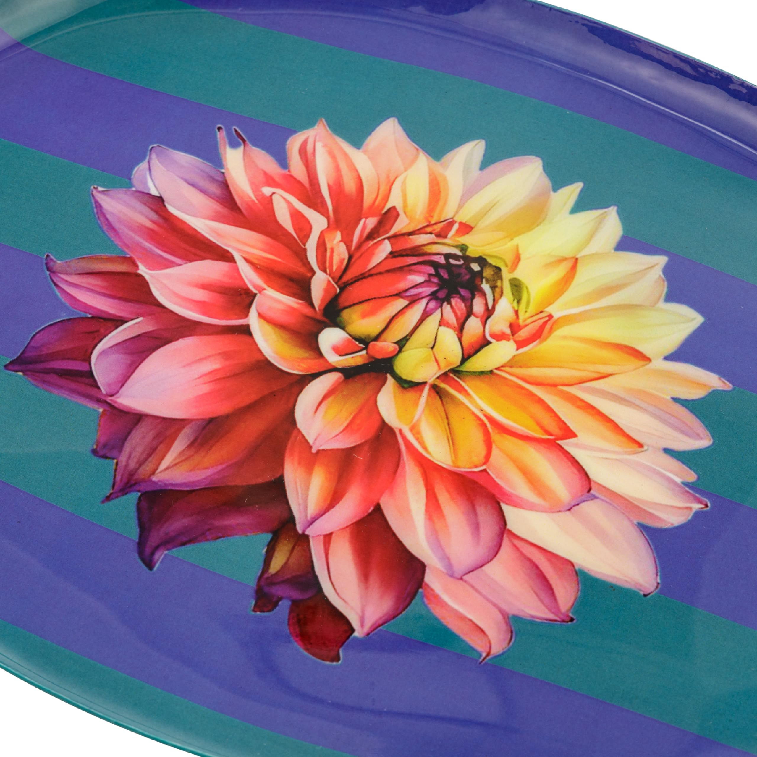 Baroni Home Vassoio Ovale Fiore Arancione in metallo 30x23 cm