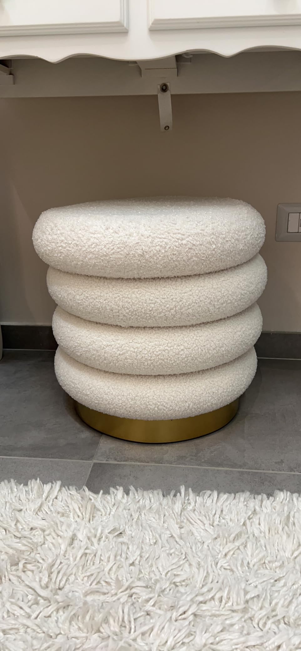 Baroni Home Pouf Poggiapiedi Clessidra Sherpa Beige 37x37x43